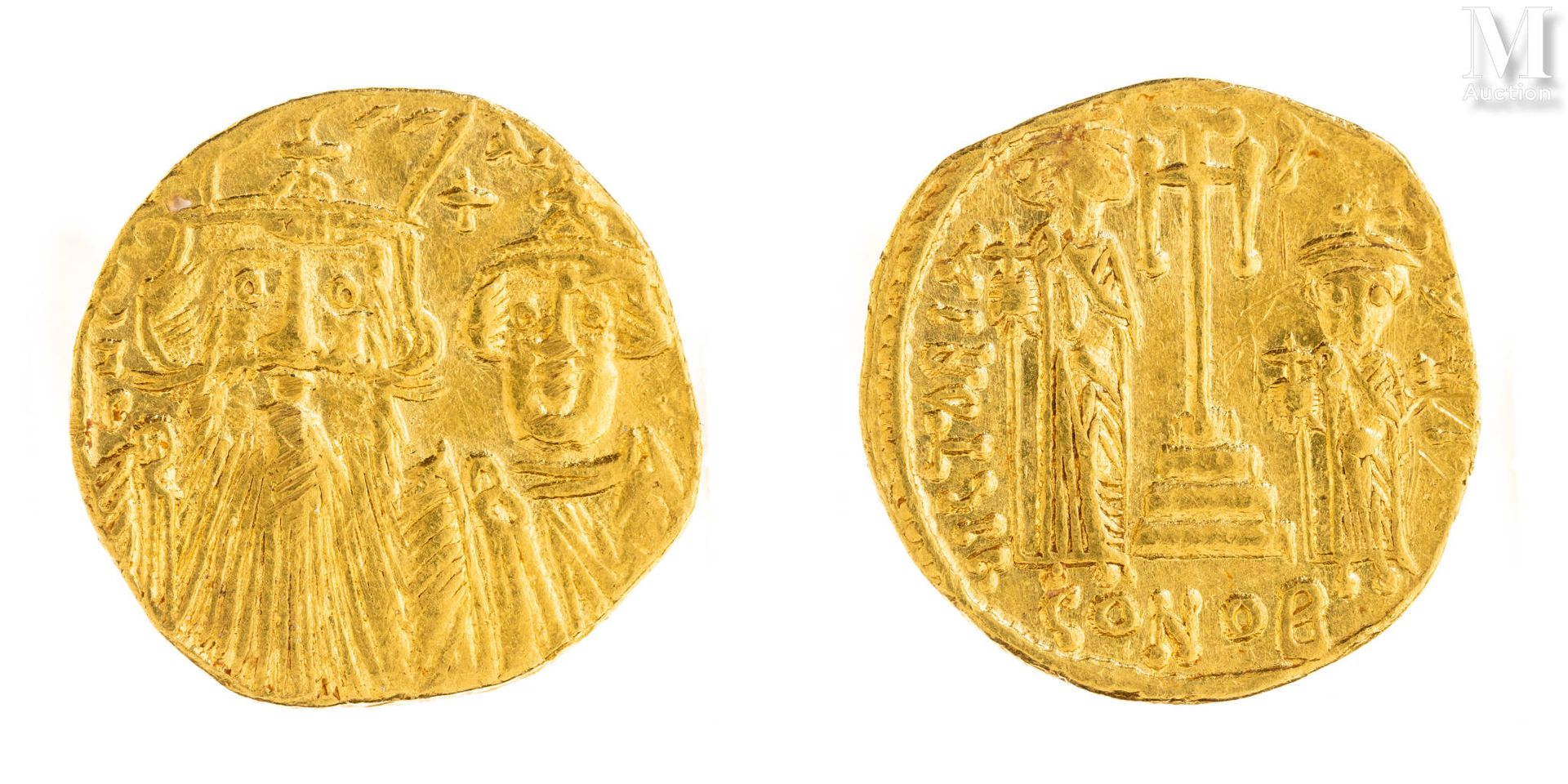 Byzance - Héraclius et Constantin Solidus 
A : Bustes accolés de Héraclius Const&hellip;