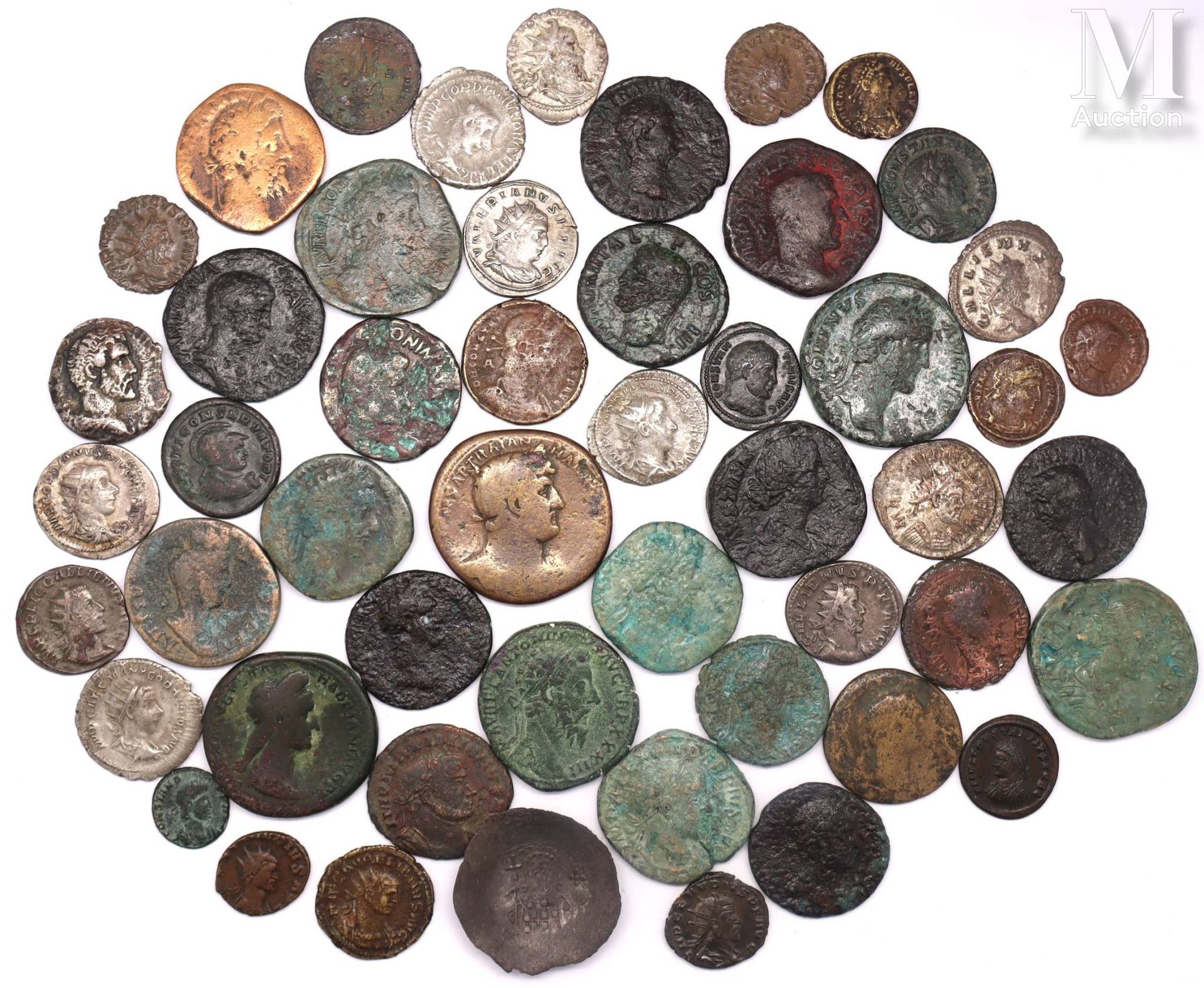 Rome - Divers Grande lotto di monete romane e bizantine tra cui bronzi, antonini&hellip;