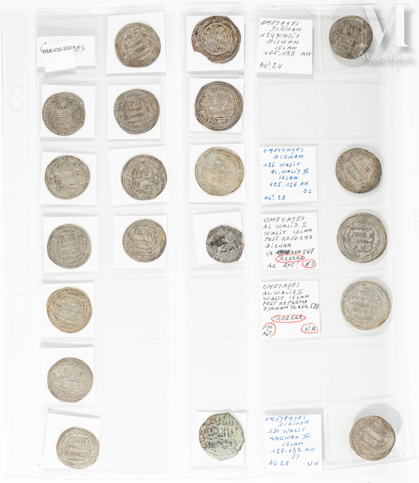 Omeyyades - Lot de 20 monnaies comprenant dix-neuf dirhams notamment de Al Walid&hellip;