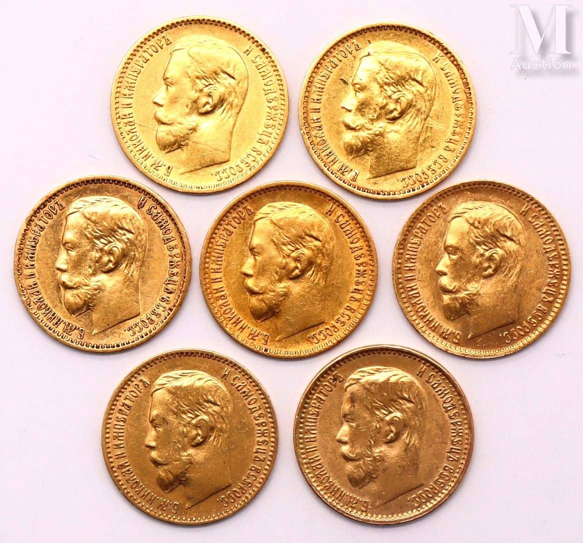 Russie - Nicolas II (1894-1917) Lotto di sette 5 rubli (1898 X3, 1904, 1899 X2, &hellip;