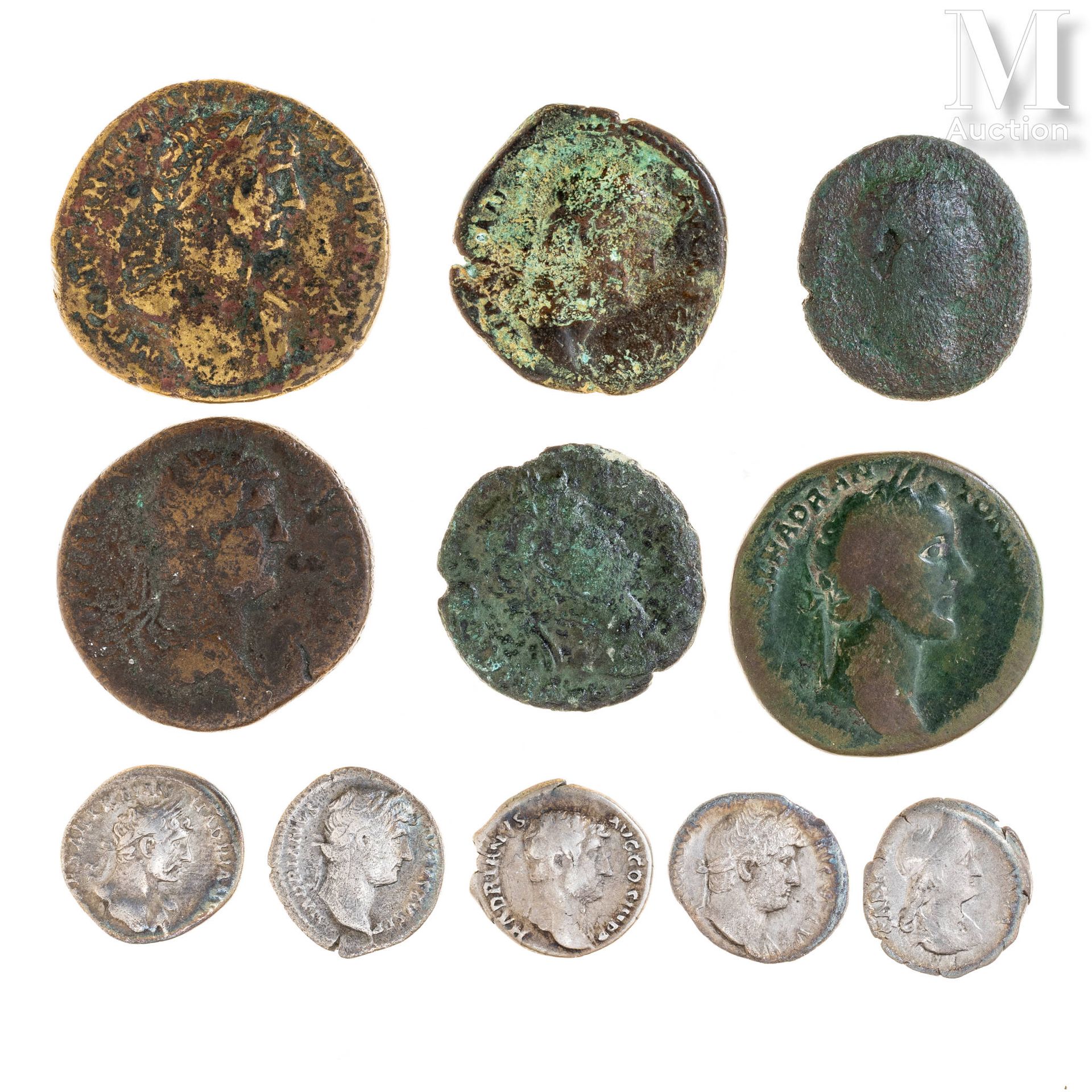Rome - Hadrien (117-138) Lot de onze monnaies diverses comprenant notamment des &hellip;