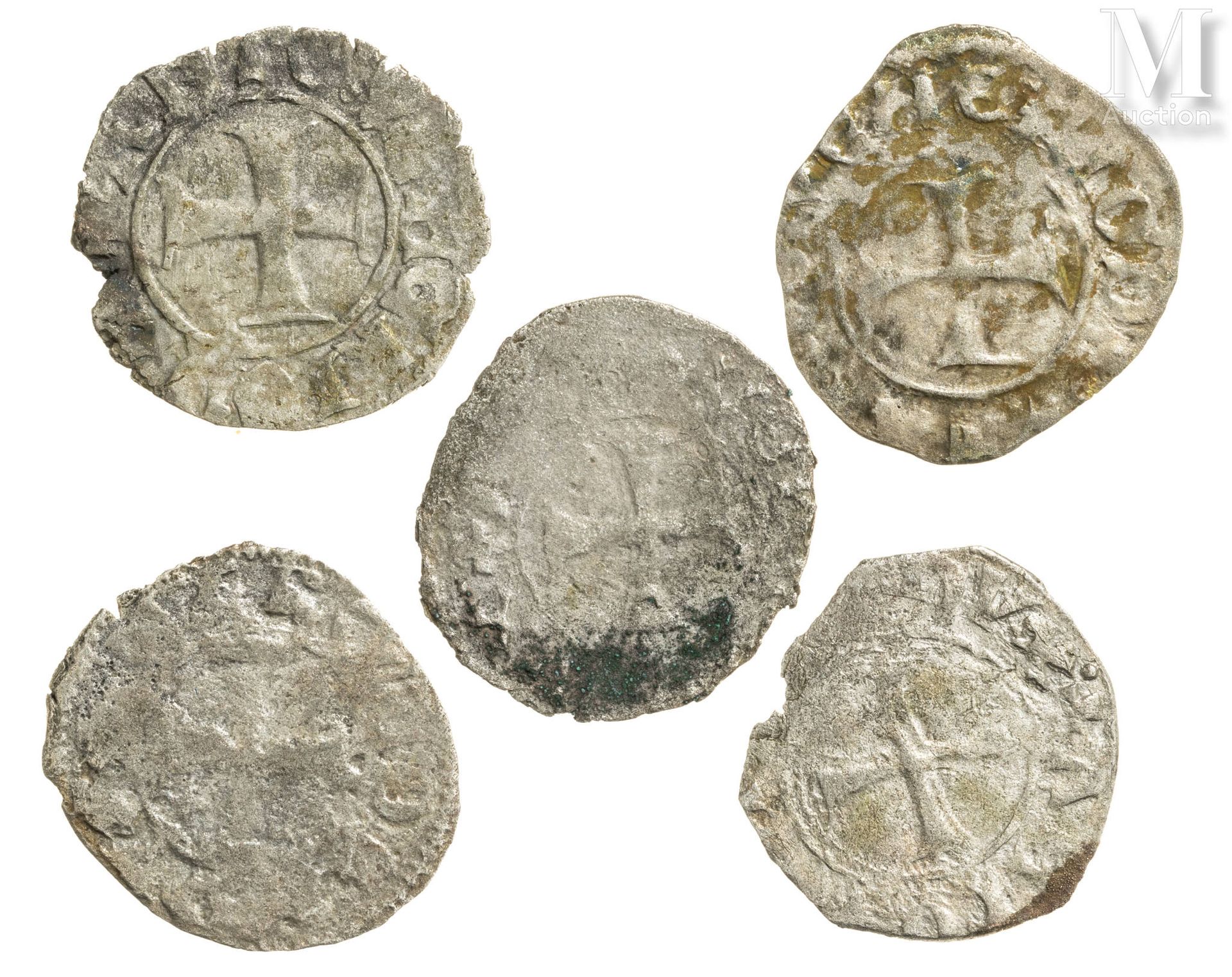 Venise - Antonio Venier (1382-1400) Set of five torneselli
A: Cross
R: Lion
Cond&hellip;