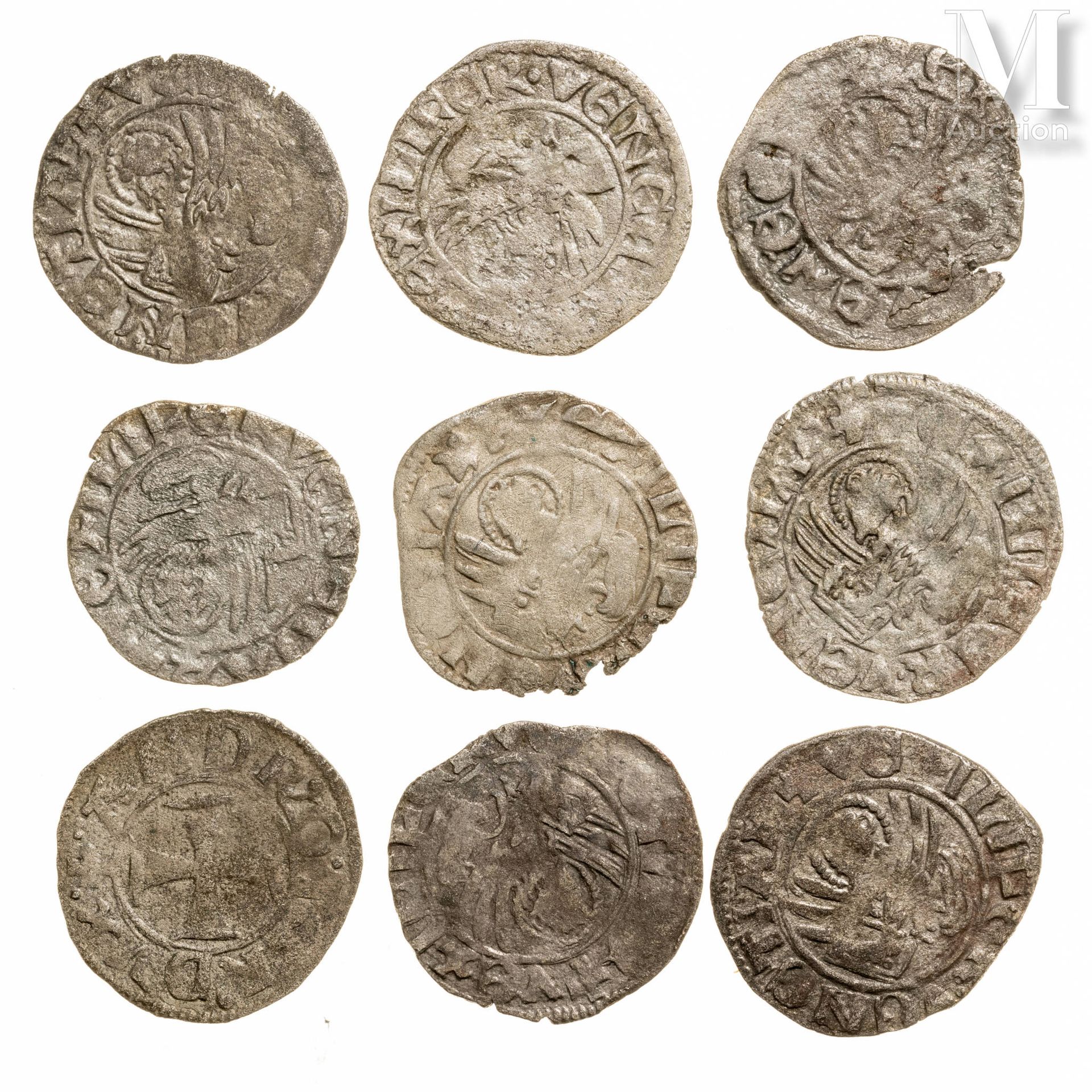 Venise - Andrea Contarini (1367-1382) Set of nine torneselli
A: Cross
R: Lion
Co&hellip;