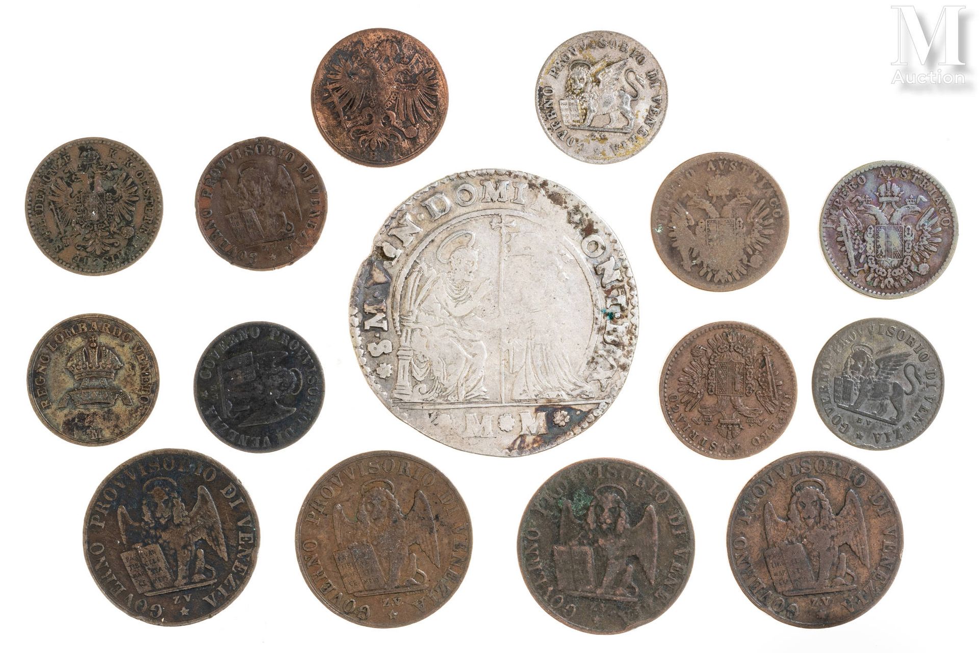Venise - divers Lot of Venetian coins including centimesi and a ducat depicting &hellip;