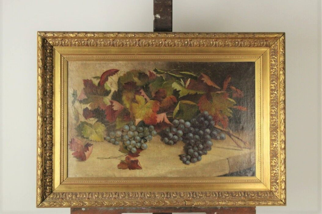Null Scuola del XX secolo 
Natura morta con grappoli d'uva, olio su tela, firmat&hellip;