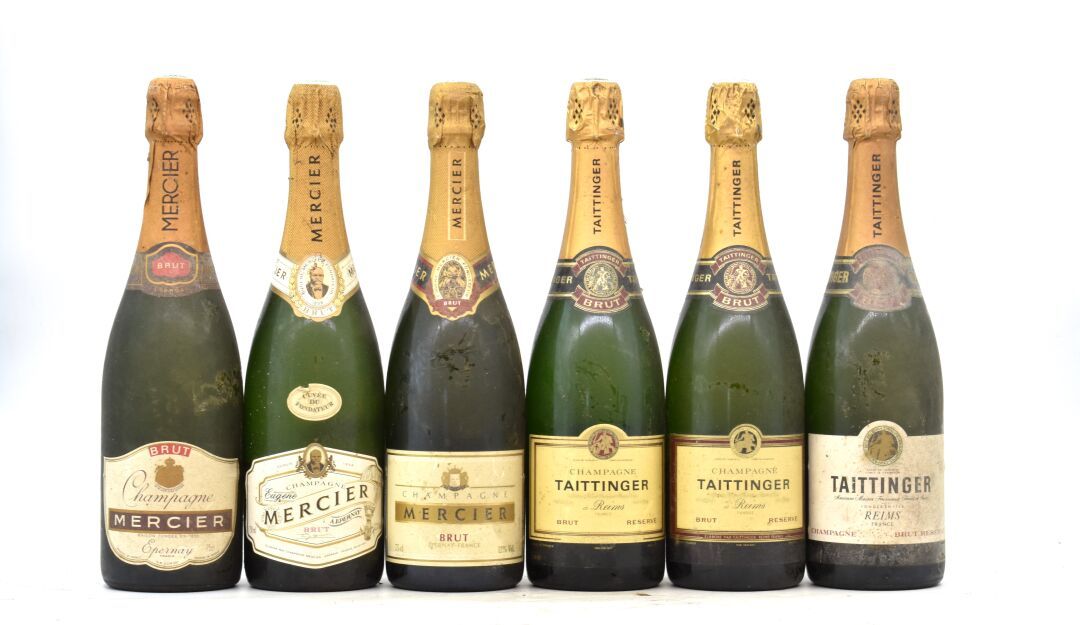 Réunion de 6 bouteilles de Champagne comprenant : 3 old bottles Champagne Taitti&hellip;