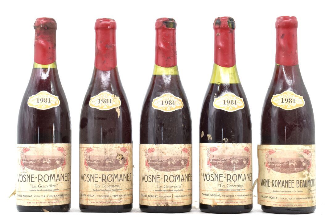 Réunion de 5 bouteilles de Vosne-Romanée comprenant : 4 bottiglie di VOSNE-ROMAN&hellip;