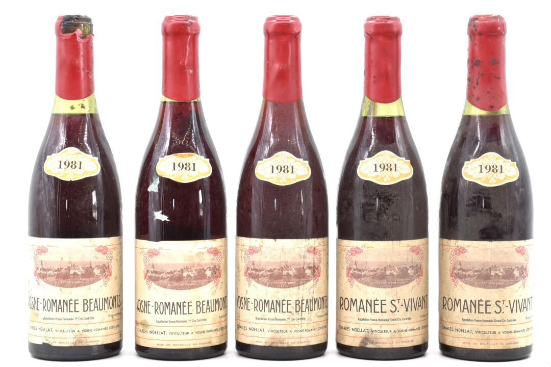 Réunion de 5 bouteilles de Vosne-Romanée comprenant : 2 bouteilles de ROMANEE SA&hellip;
