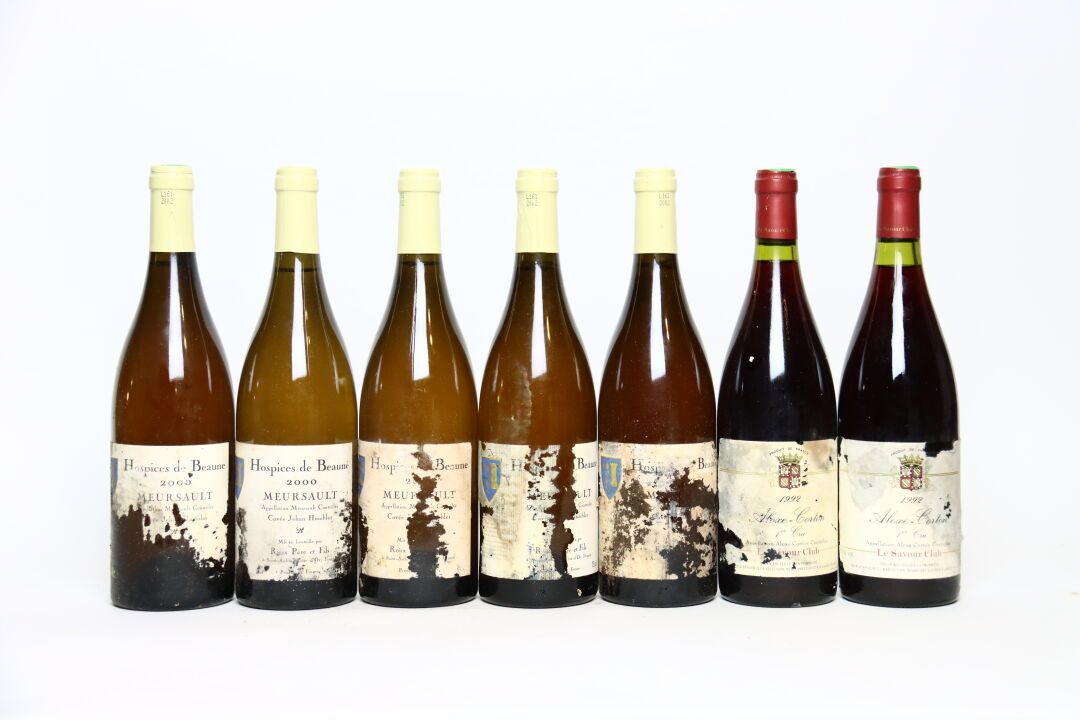 Null 5 bottles of MEURSAULT blanc 2000, LES HOSPICES DE BEAUNE. Very damaged lab&hellip;