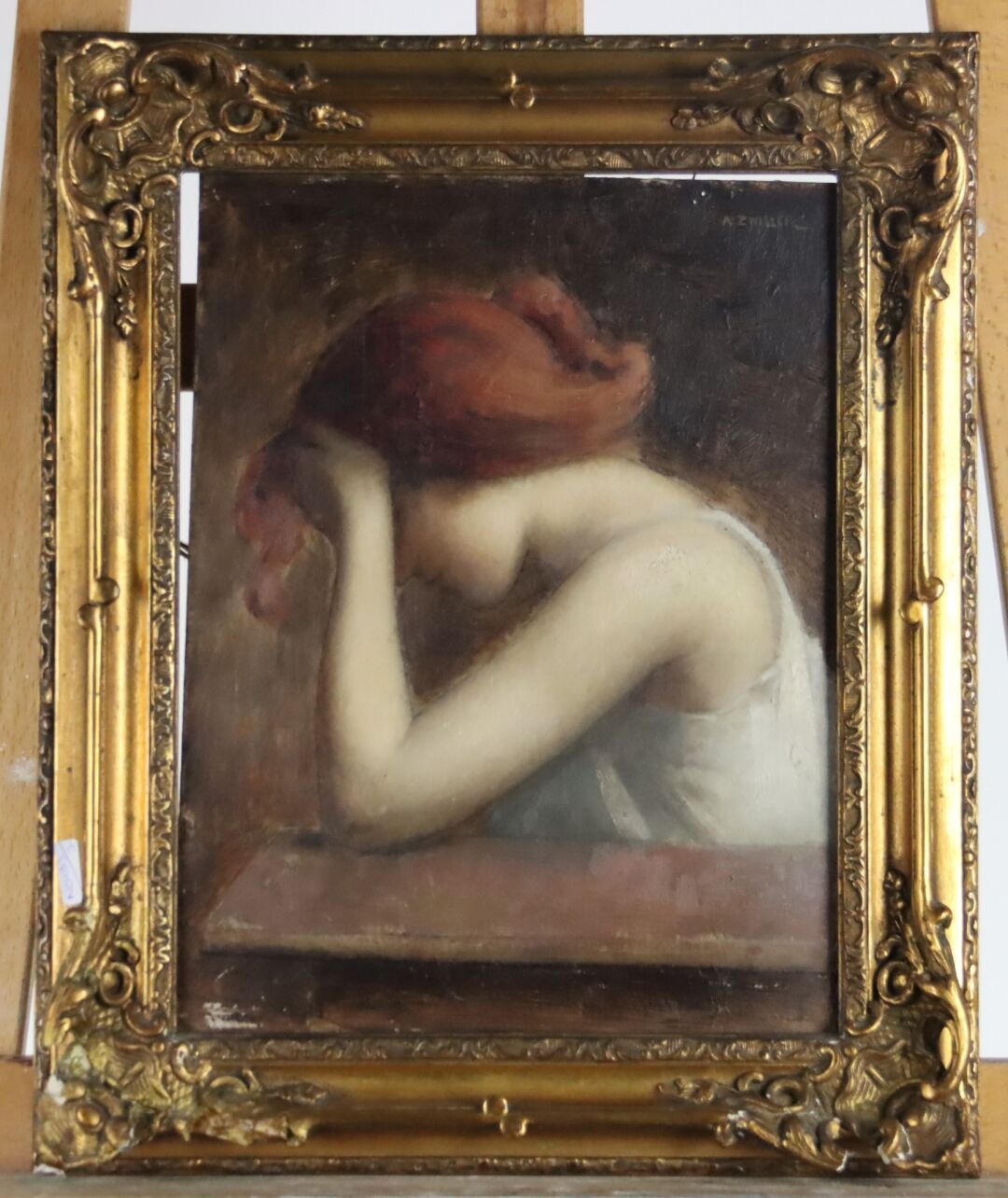 Null ZWILLER Marie-Augustin（Didenheim 1850-Neuilly 1939）。年轻的红发女子，面板油画，右上角签名。尺寸：3&hellip;
