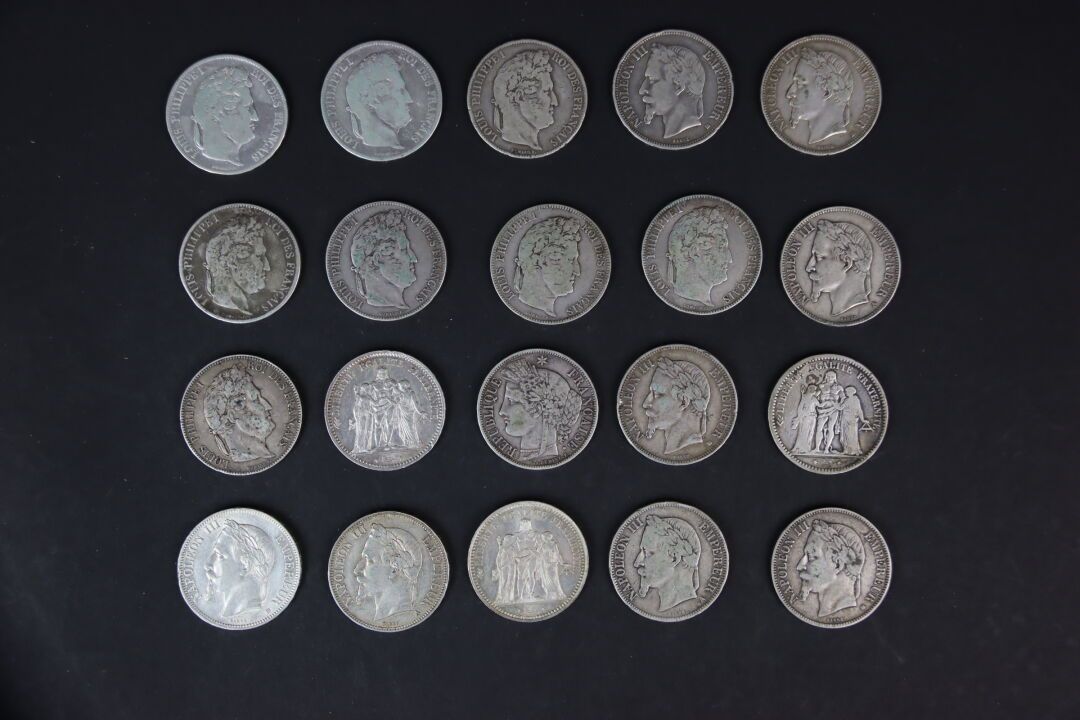 Null 法国。一批20个5法郎的硬币，主要是19世纪的。主要是路易-菲利普。各种状态。

顾问：Pierre-Luc SWIRSKY先生