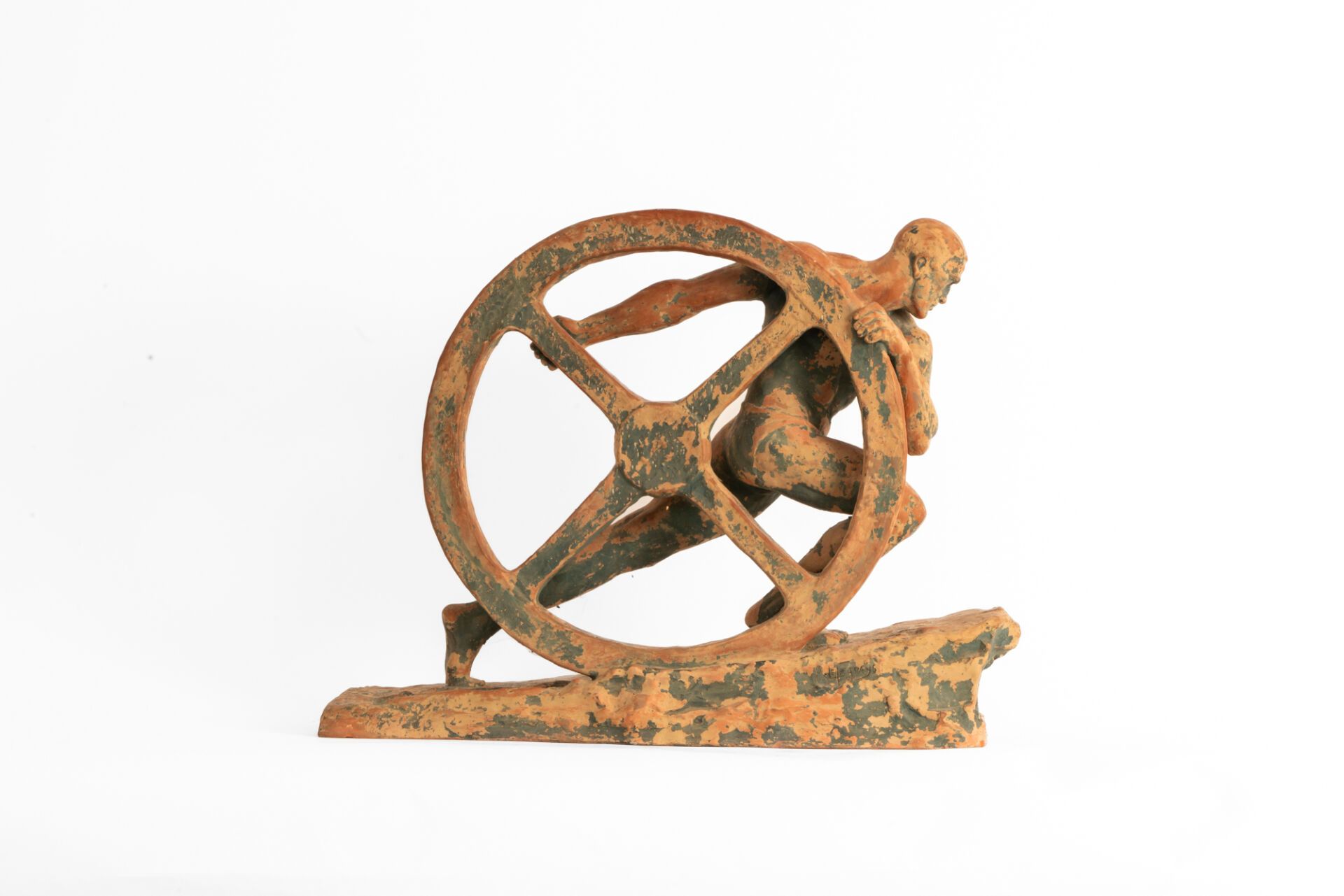 Null Pierre LE FAGUAYS (1892 - 1962) « Homme à la roue ». Épreuve en terre cuite&hellip;