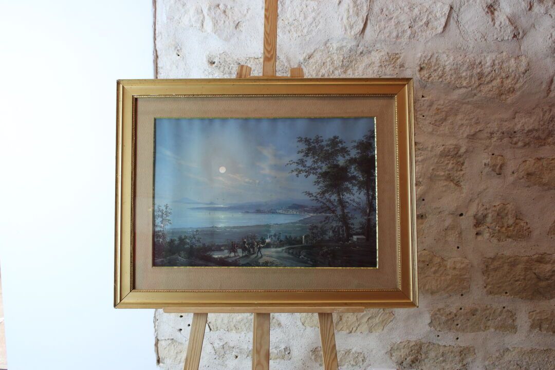 18世纪末的意大利学校那不勒斯湾的景色纸上水粉画尺寸：41 x 62厘米