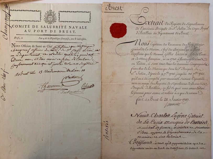 [BREST - MARINE] Ensemble de documents manuscrits maritimes relatifs au Port de &hellip;
