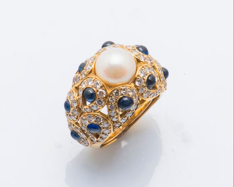Null Bague boule en or jaune 18 carats (750 millièmes) sertie d’une perle de cul&hellip;