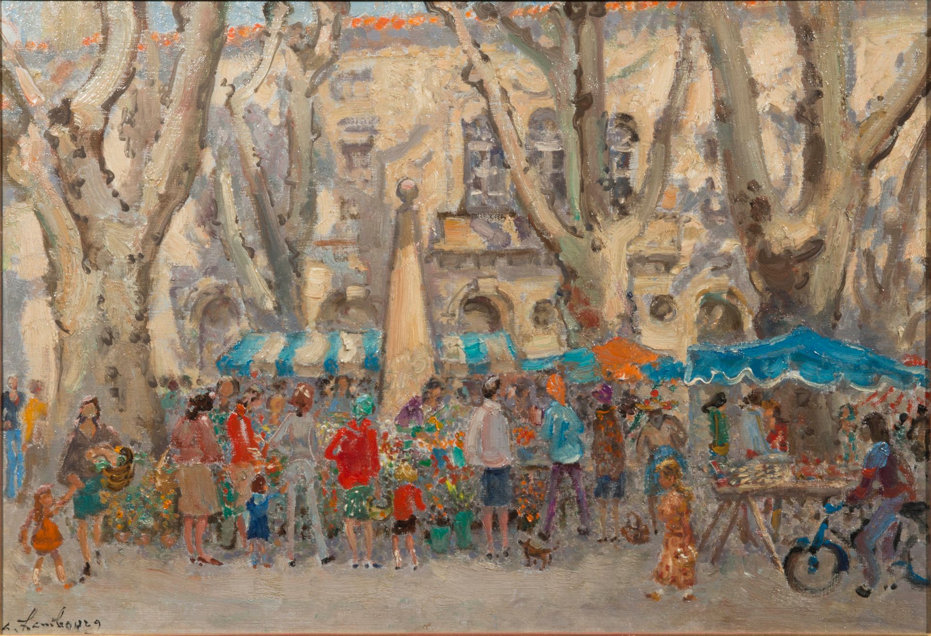André HAMBOURG (1909-1999), 周三市场上的好天气

布面油画，左下角有签名，题名，背面有一字签名。

38 x 55.5厘米