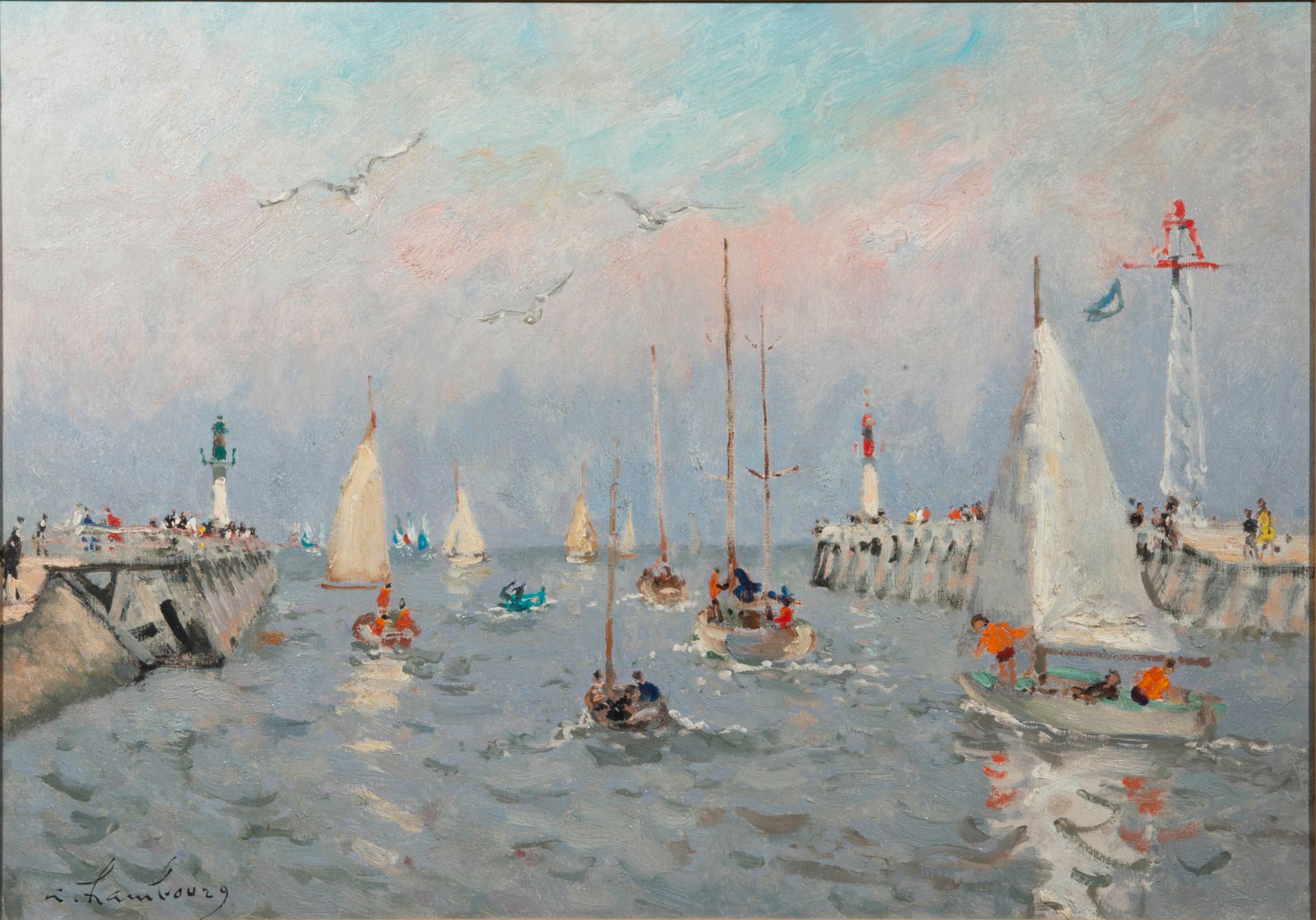André HAMBOURG (1909-1999), 开幕式上的游艇

布面油画，左下角有签名，背面有字母和题名。

46x65厘米