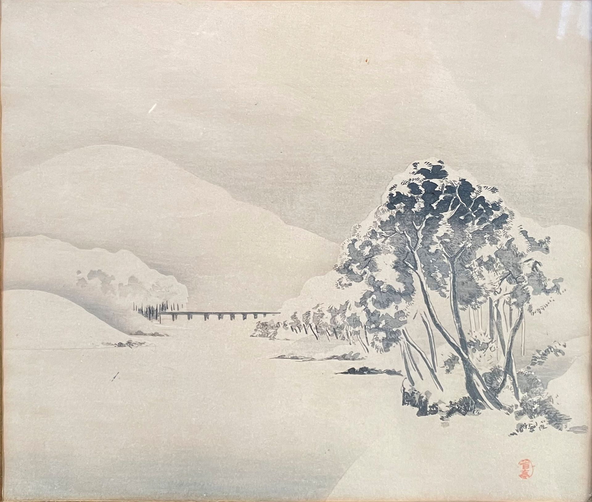 Null Japon, 

Paysage enneigé 

Estampe 

23 x 24,5 cm (à vue) 

Insolée