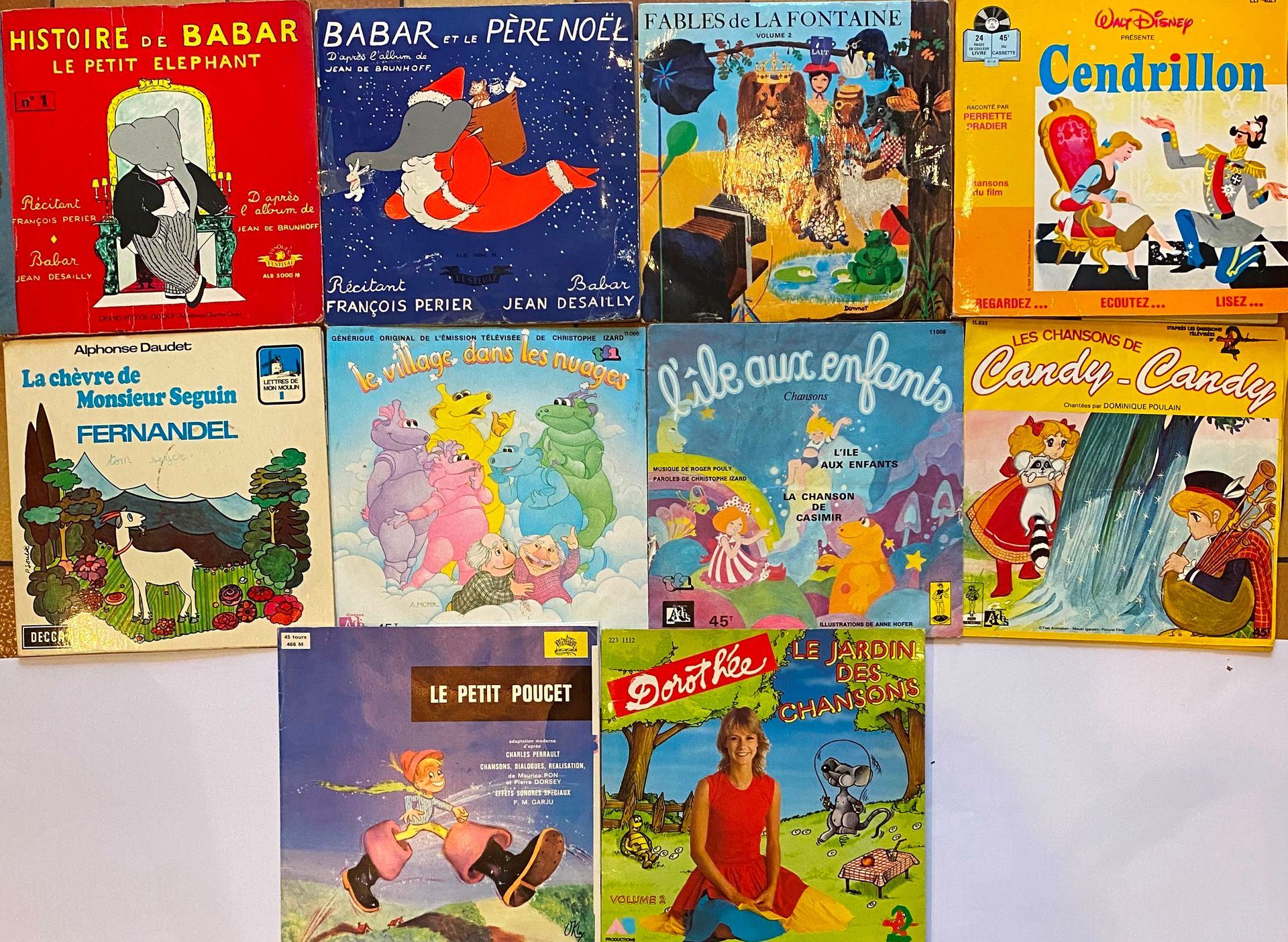 Null [ENFANTINA] Set of 10 records and 45T record books. Babar, Cinderella, Tom &hellip;