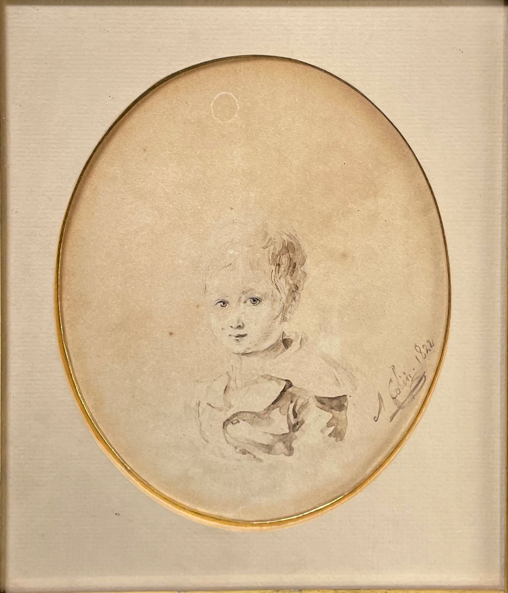 A. COLIN, Portrait d'enfant 

Crayon et lavis d'encre 

Signé et daté 1822 en ba&hellip;