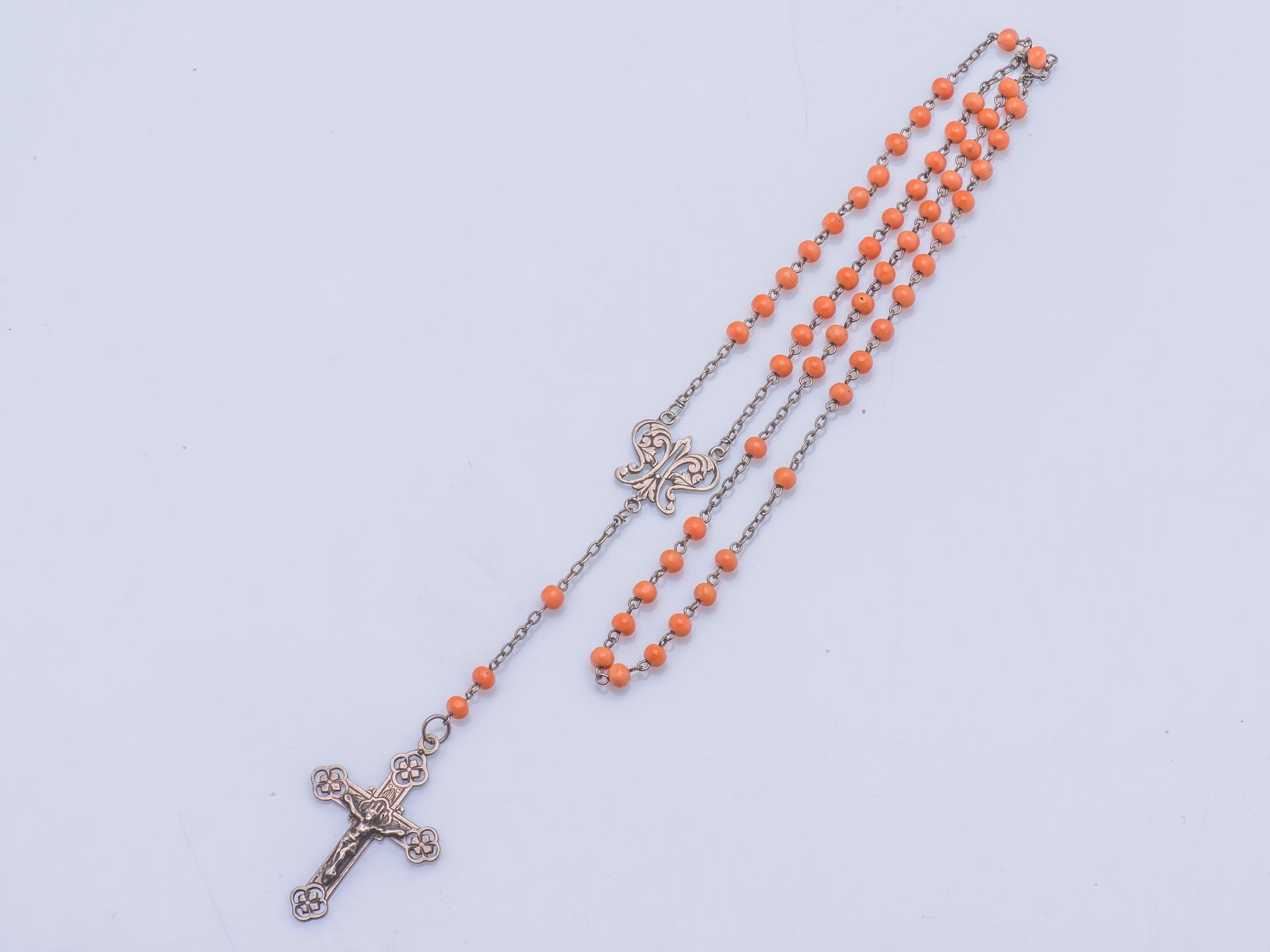 Null Silver rosary (925 thousandths) decorated with balls of coral (corallium sp&hellip;