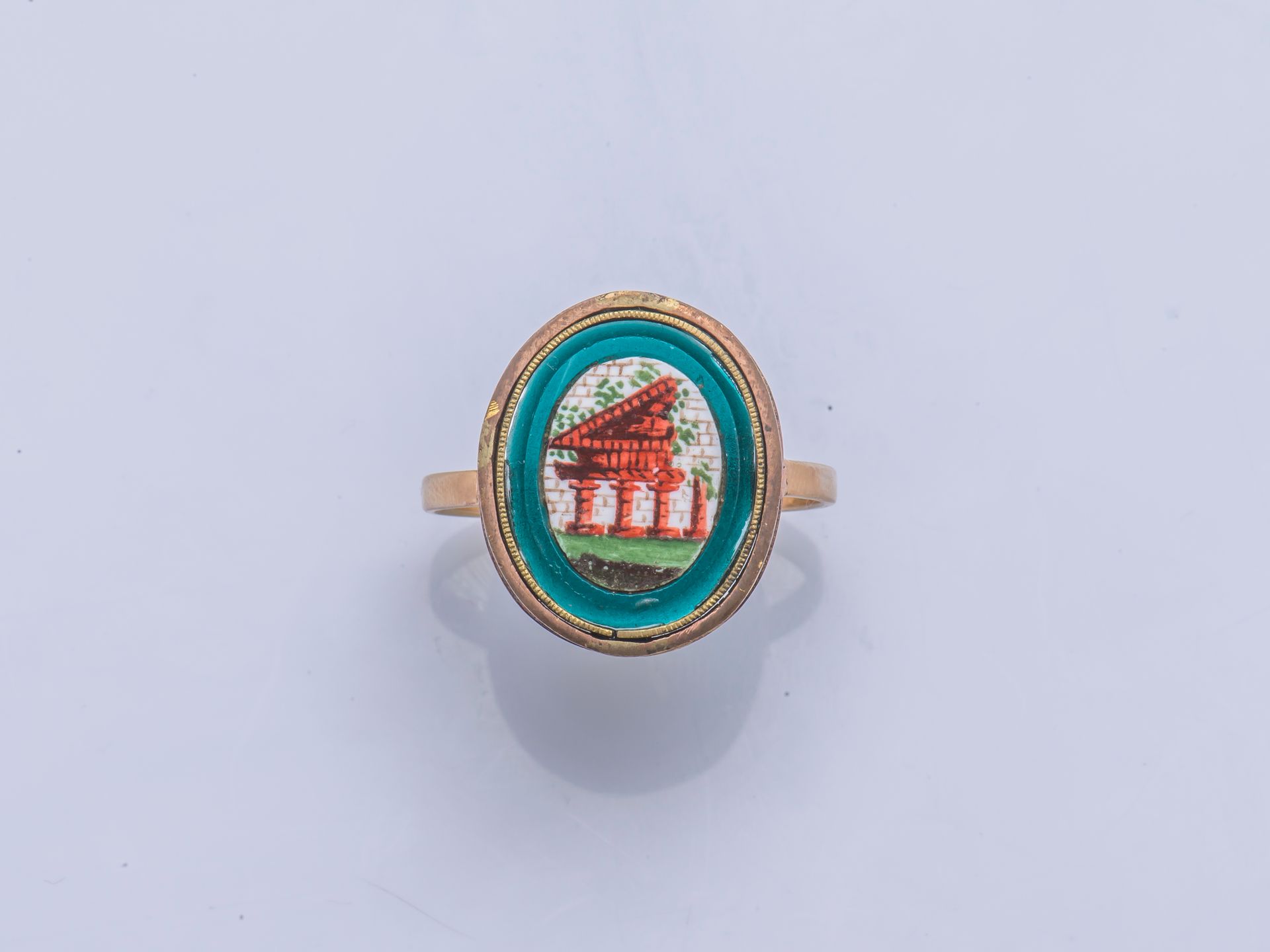 Null Ring aus 18 Karat Gelbgold (750 Tausendstel), verziert mit einer Miniatur a&hellip;