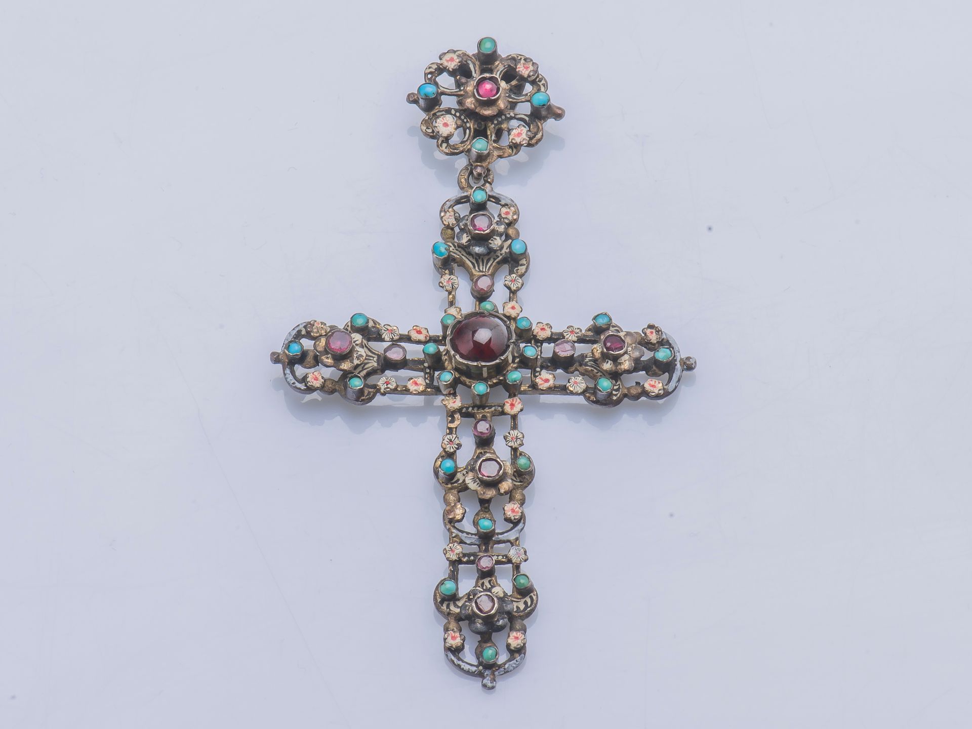 Null Colgante en forma de cruz de plata (925 milésimas) decorado con un cabujón &hellip;