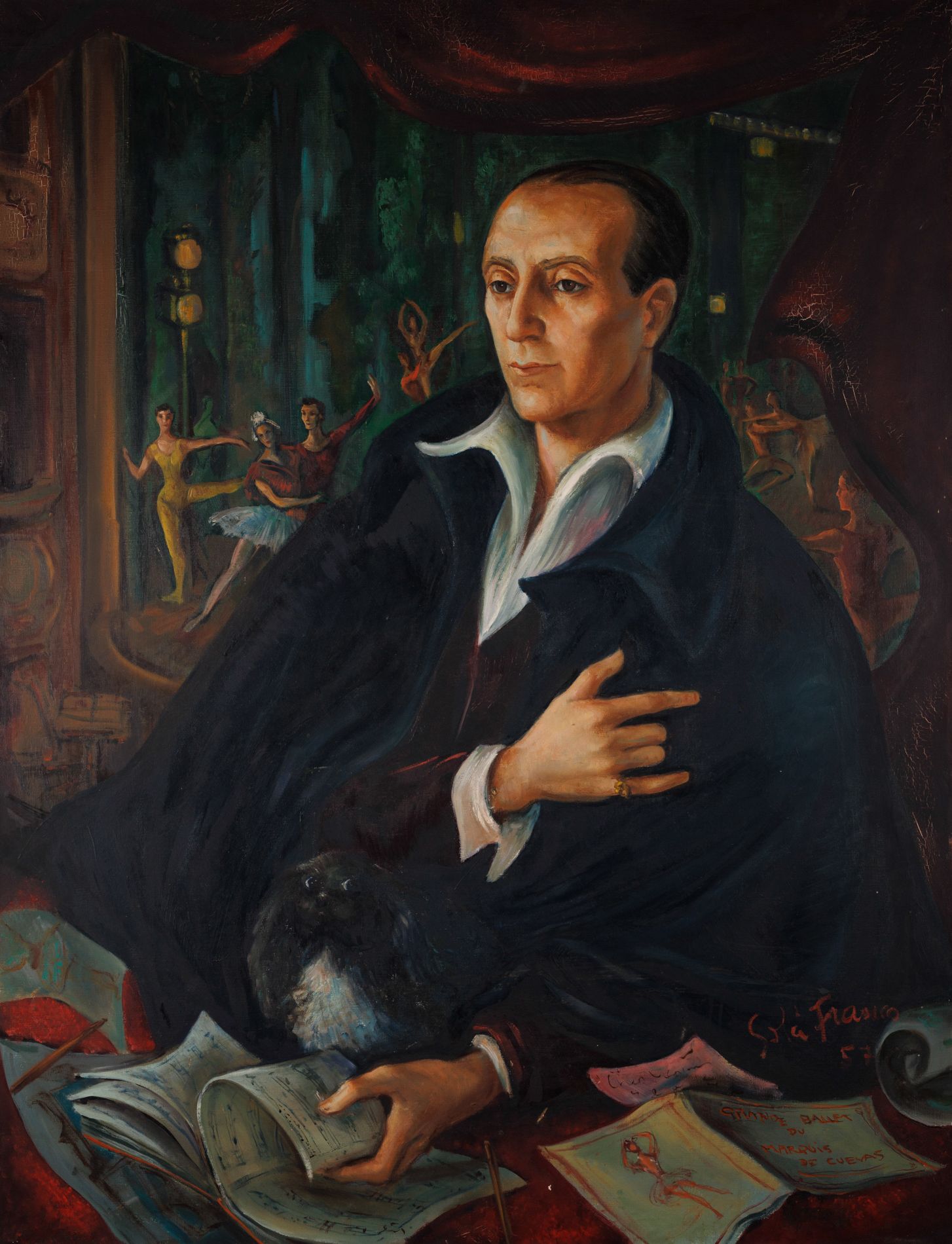 Null Moderne Schule 
Porträt eines Mannes mit Umhang in der Oper. 
Öl auf Leinwa&hellip;