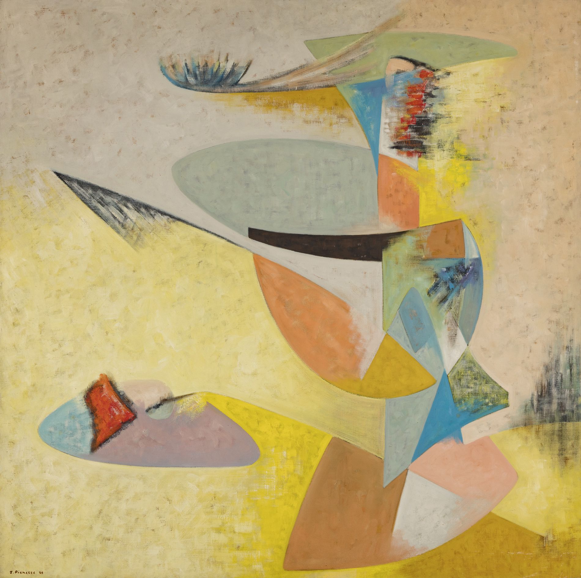 Null 詹姆斯-皮切特 (1920-1996)
抽象构成 
布面油画，左侧有签名和日期(19)55，背面有会签和日期。 
尺寸：92 x 92 cm