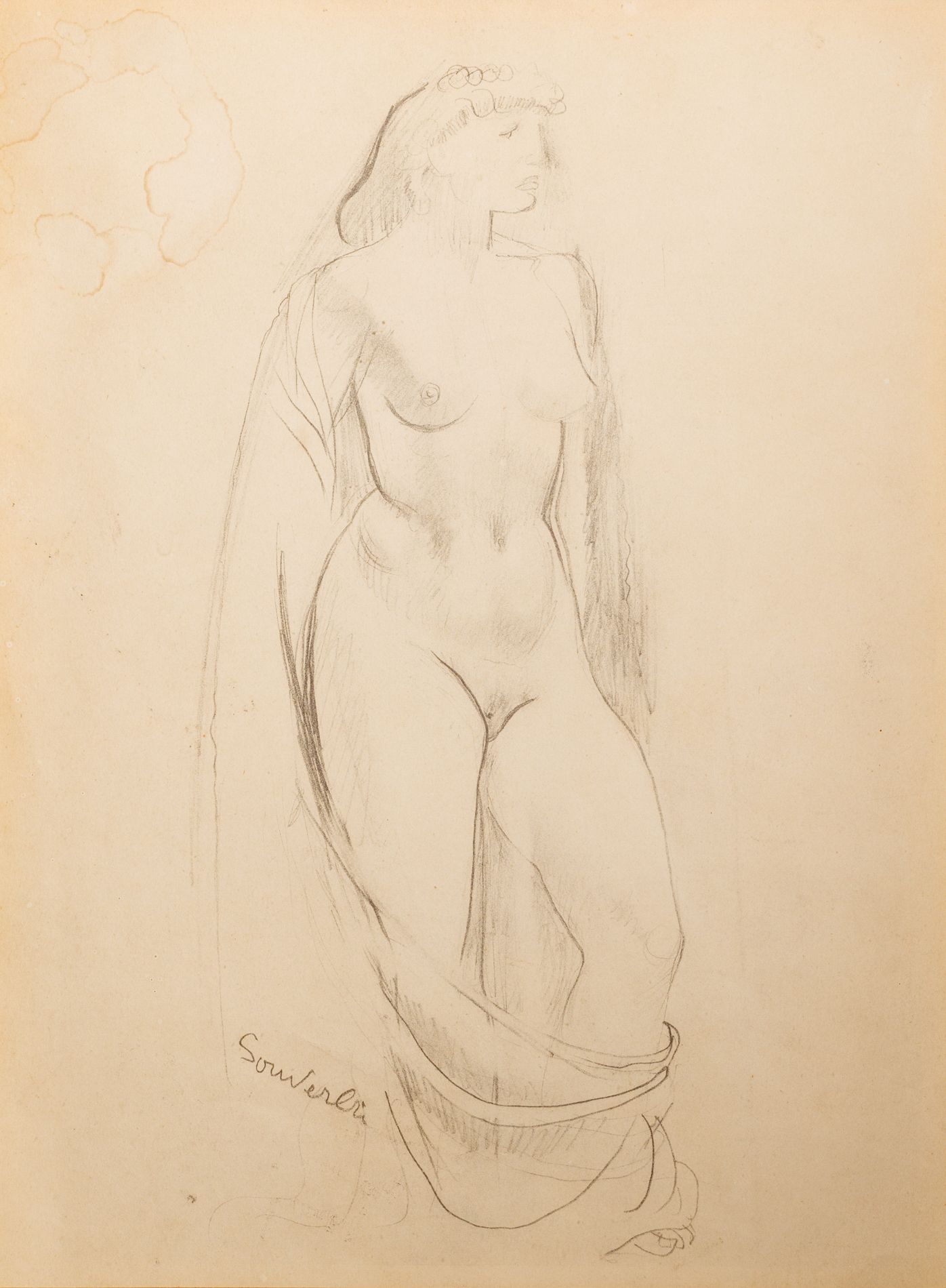 Null Jean SOUVERBIE (1891-1981)
裸体女人 
纸上铅笔 
尺寸：29 x 22 cm (视图) 
斑点