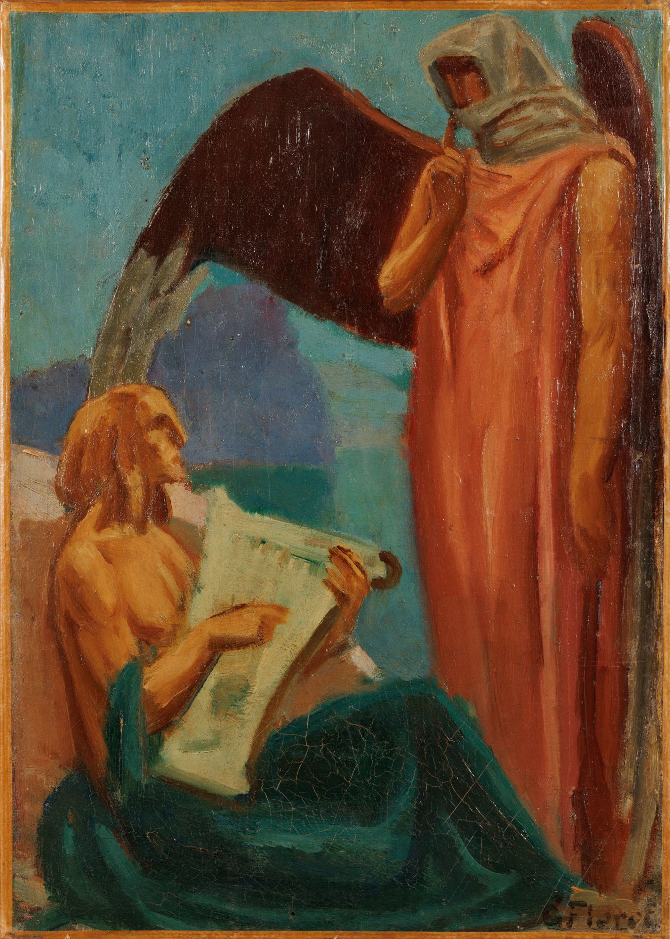 Null Gustave FLOROT (1885-1965)
L'annonciation 
Huile sur toile signée en bas à &hellip;