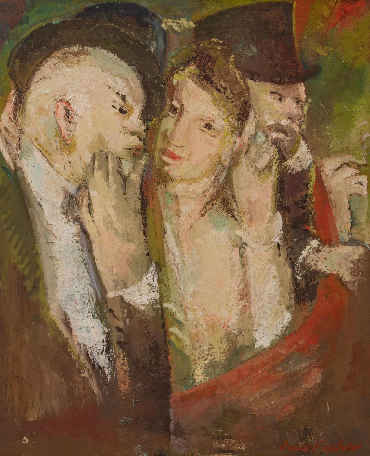 Null 奥斯卡-菲舍尔(1892-1955) 
剧院里的人物 
布面油画，右下方有签名。 
尺寸：60 x 50厘米