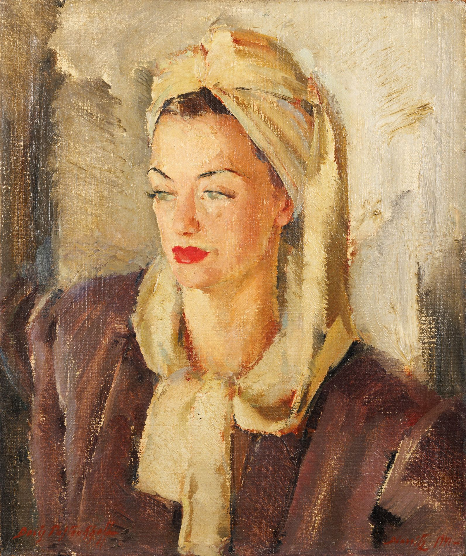 Null Boris PASTOUKHOFF (1894-1974) 
戴头巾的女人肖像 
布面油画，左下方有签名。
尺寸：55 x 46 cm