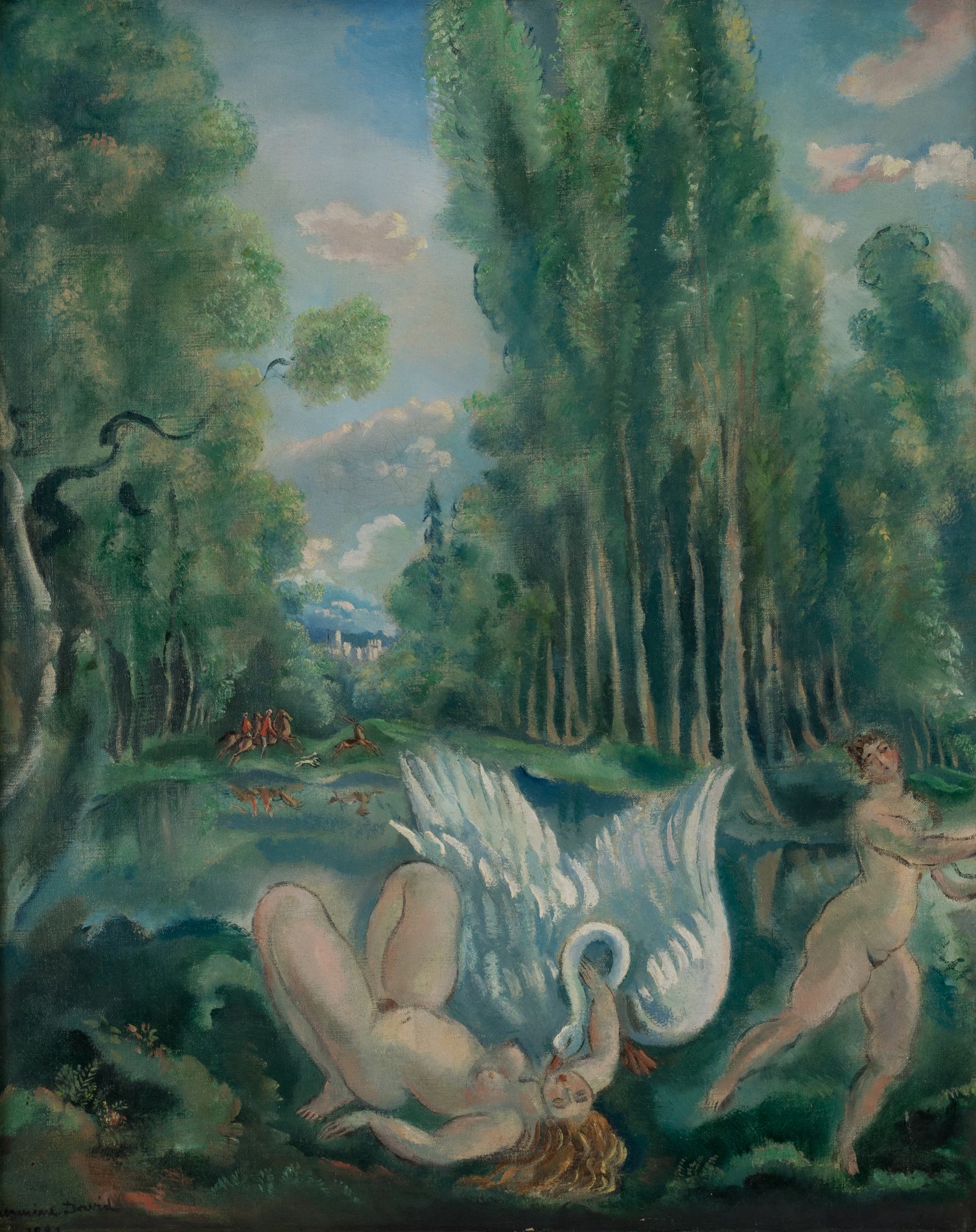 Null 赫尔曼-戴维德 (1886-1970) 
莱达与天鹅 
布面油画，左下方有签名，日期为1931年。 
尺寸：46 x 38厘米
