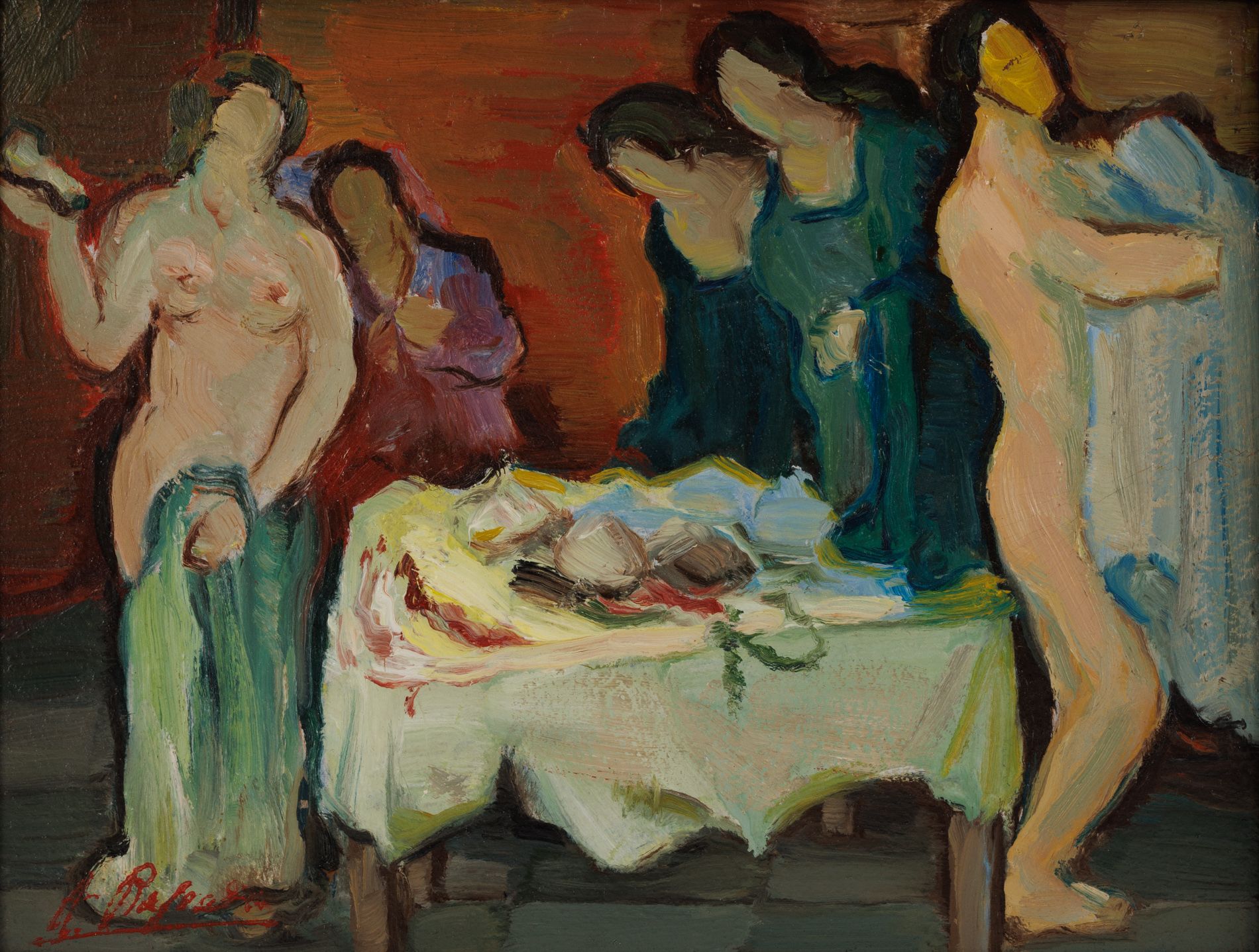 Null André RAGEADE (1890-1978)
厕所 
卡片上的油画，左下角有签名。 
尺寸：21 x 27 cm