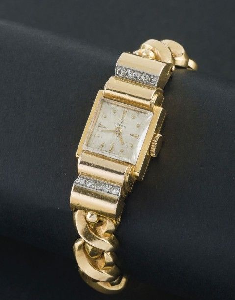 OMEGA (LINGOT LADY - OR JAUNE), vers 1950 Élégante montre de femme, le bracelet &hellip;