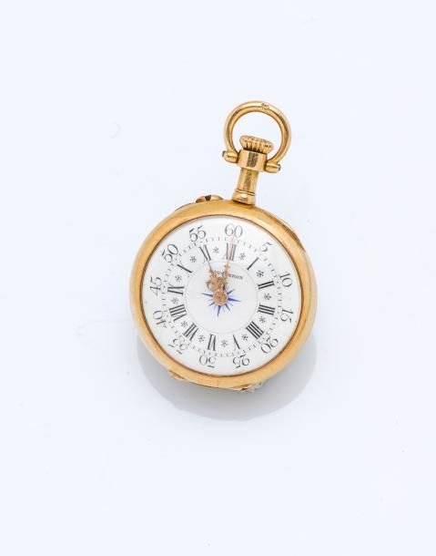 BOUCHERON Montre de col en or jaune 18 carats (750 millièmes), cadran émaillé bl&hellip;