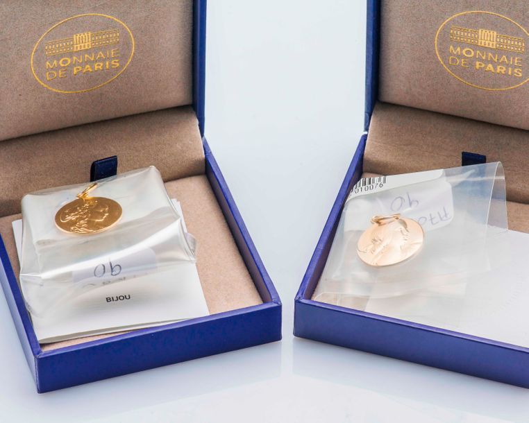 Null Lot de deux médailles de la Monnaie de Paris en or jaune 18 carats (750 mil&hellip;