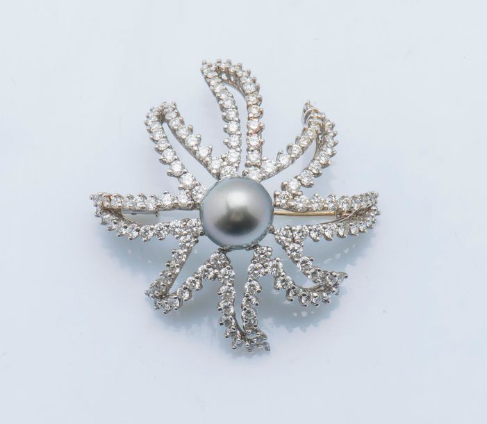 TIFFANY & CO Broche étoile de mer en platine (950 millièmes) sertie d’une perle &hellip;