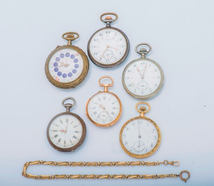 Null Lot de 6 montres de poche composé de : 

Montre de poche chronomètre Lip en&hellip;