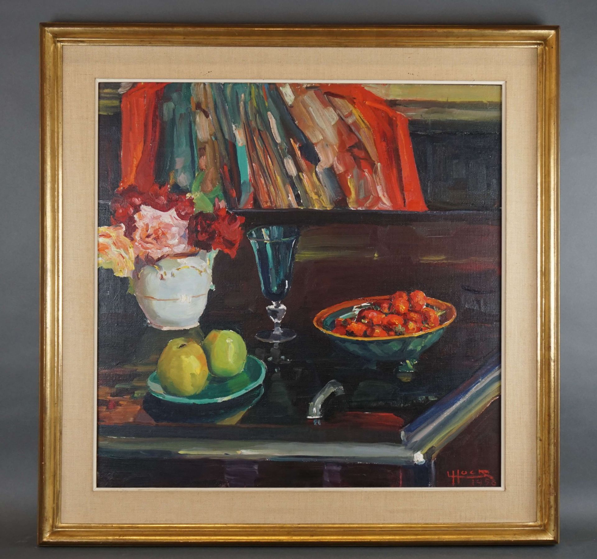 HOCK Lucien (1899-1972) Olio su tela firmato L. Hock "Nature morte aux fraises".&hellip;