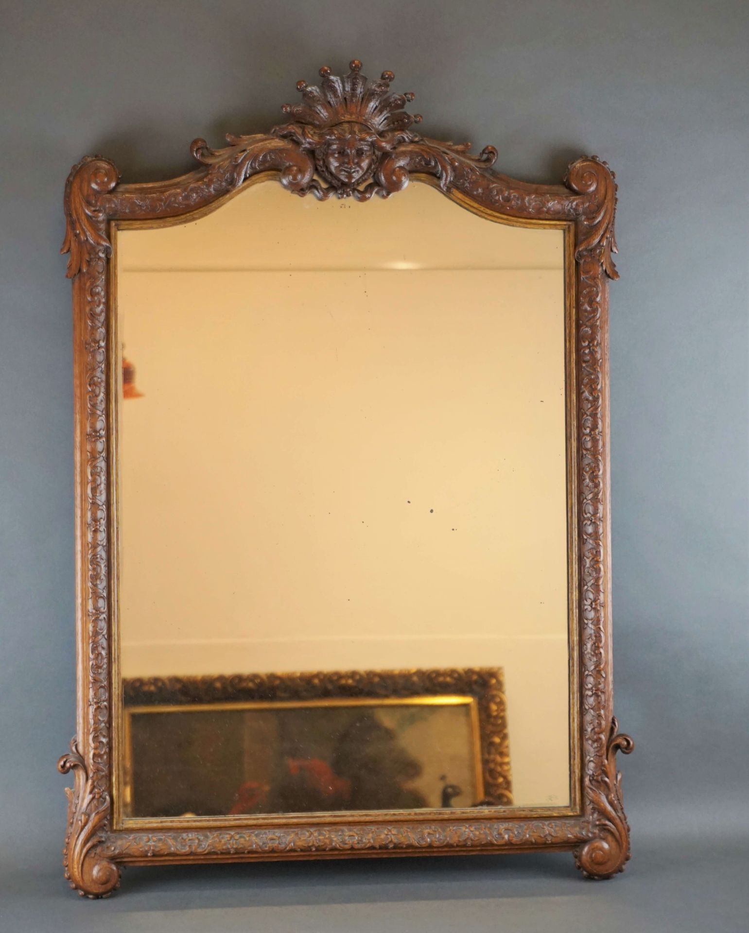 Null Espejo de roble tallado de estilo Luis XIV. 86x57 cm