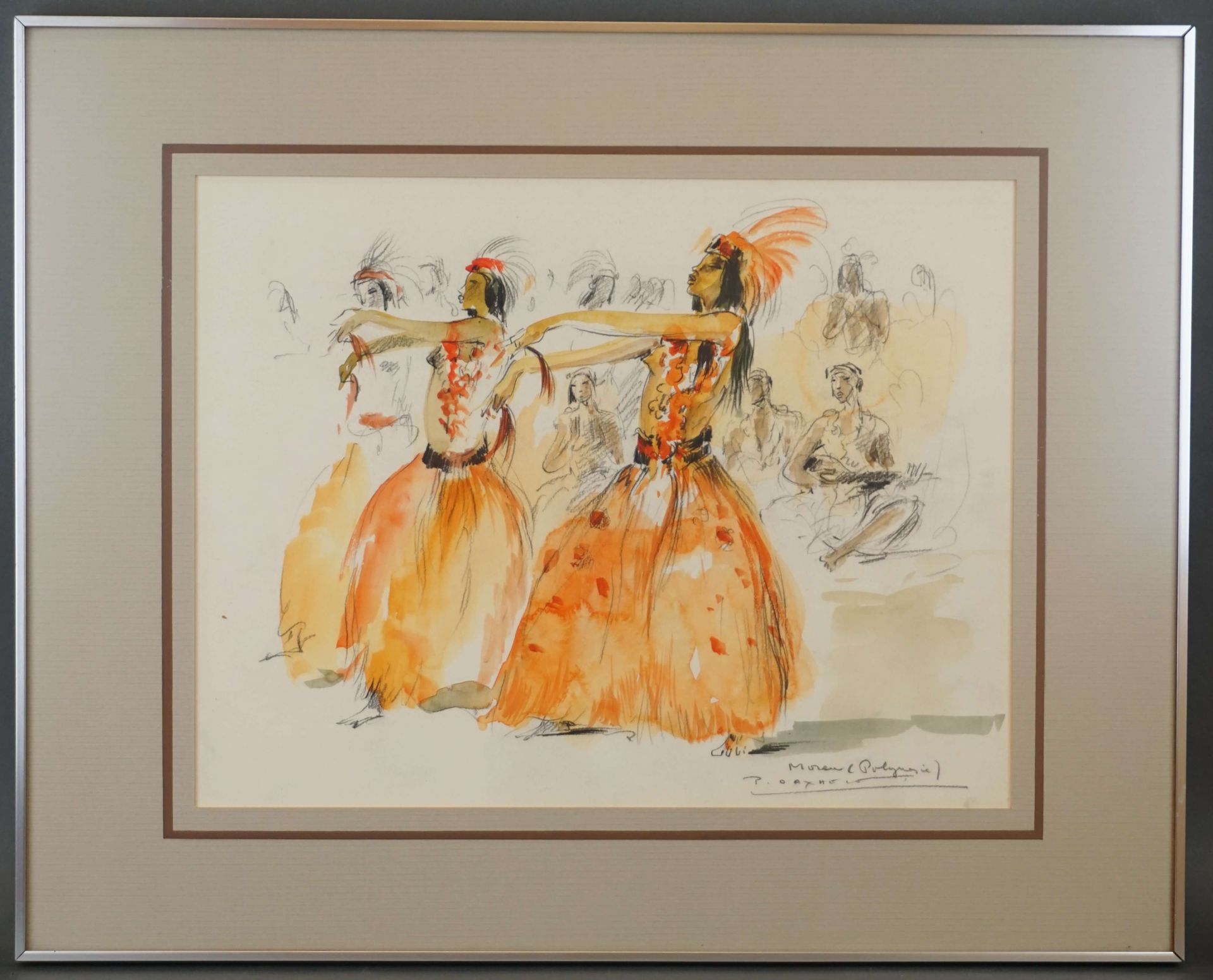 DAXHELET Paul (1905-1993) 签名为P. Daxhelet的水彩画 "波利尼西亚舞者"。27x35厘米