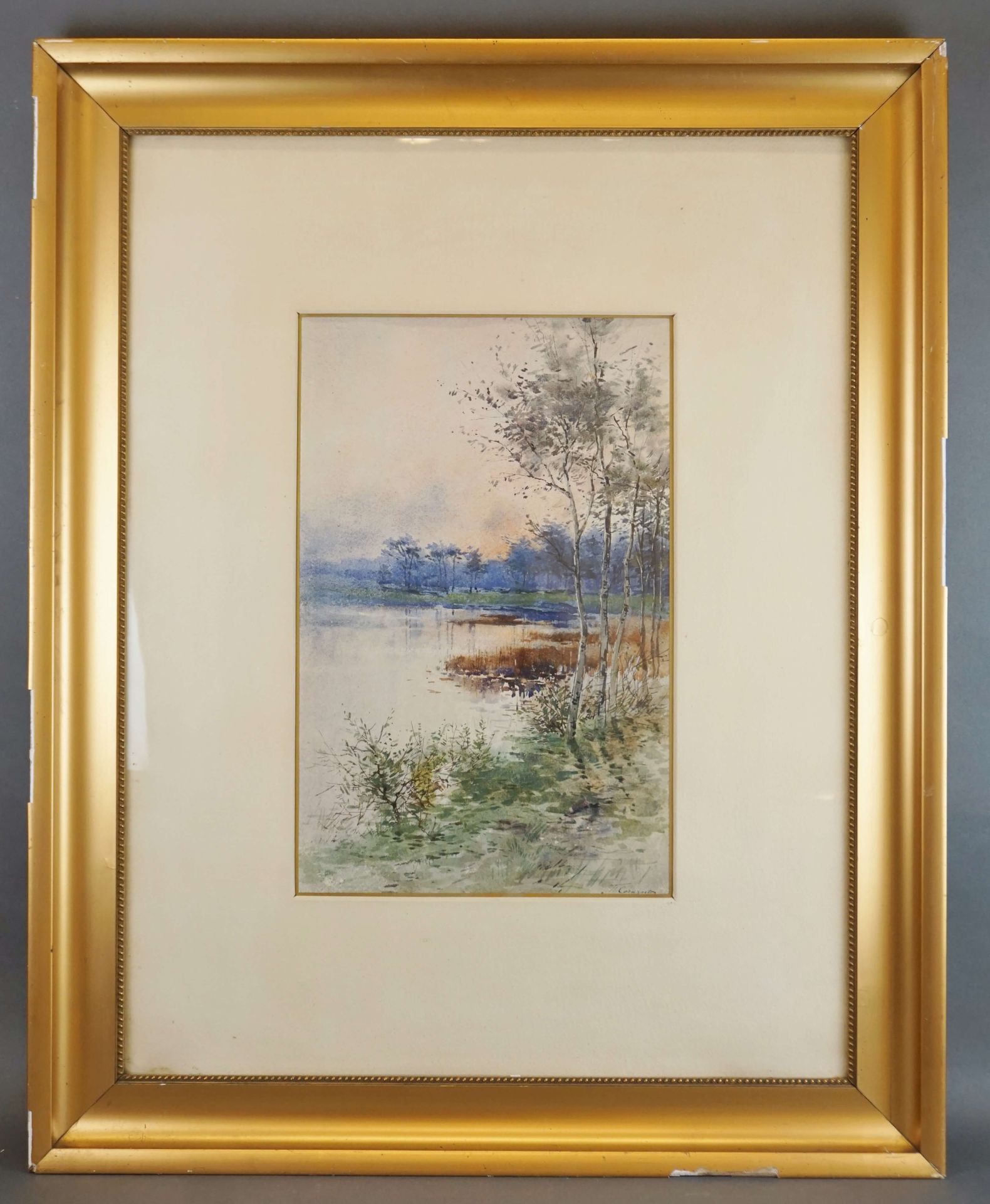 COENRAETS Ferdinand (1860-1939) 署名F.Coenraets的水彩画 "湖景"。44x28厘米