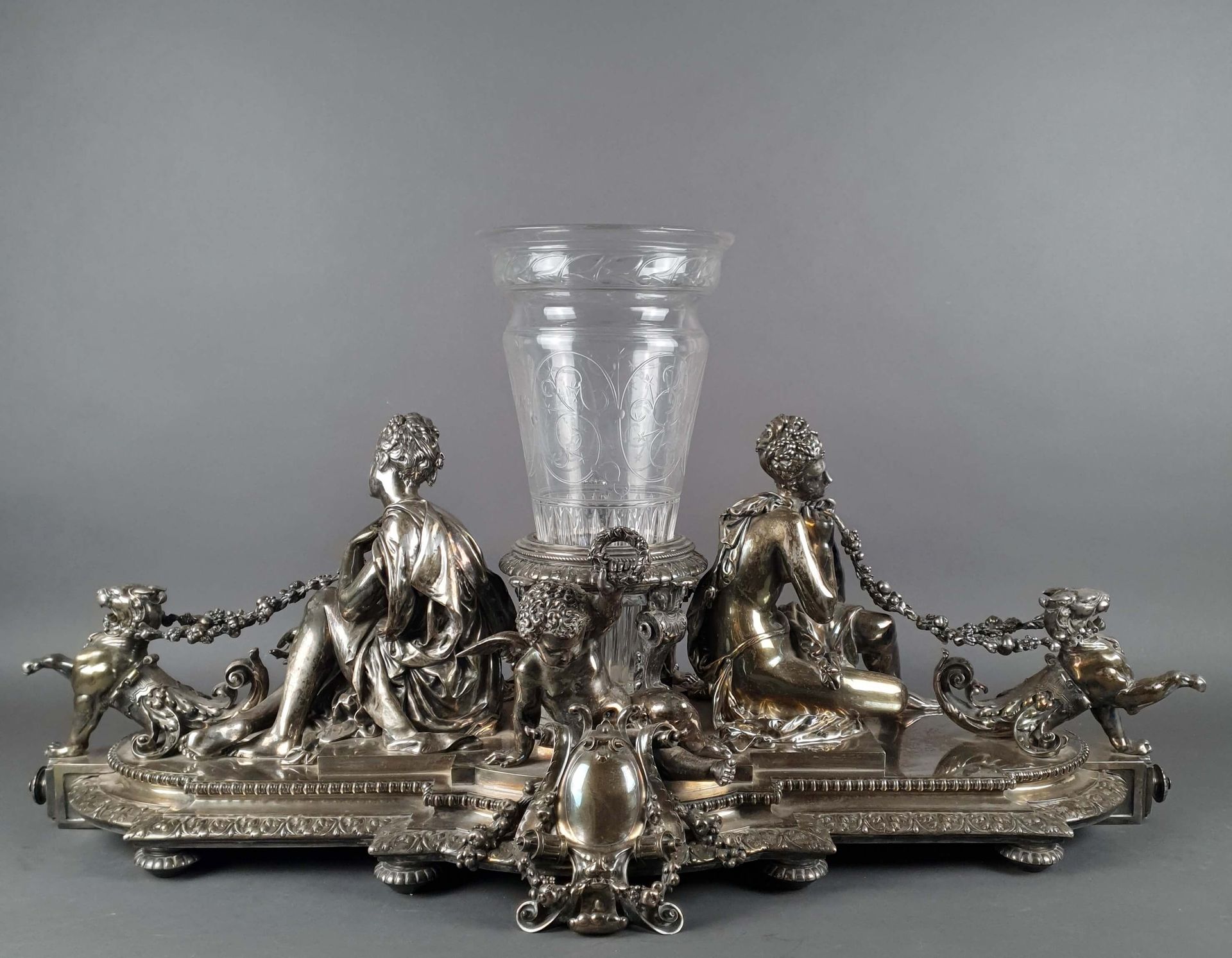 CHRISTOFLE & Cie An exceptional Baccarat crystal and silvered bronze centerpiece&hellip;