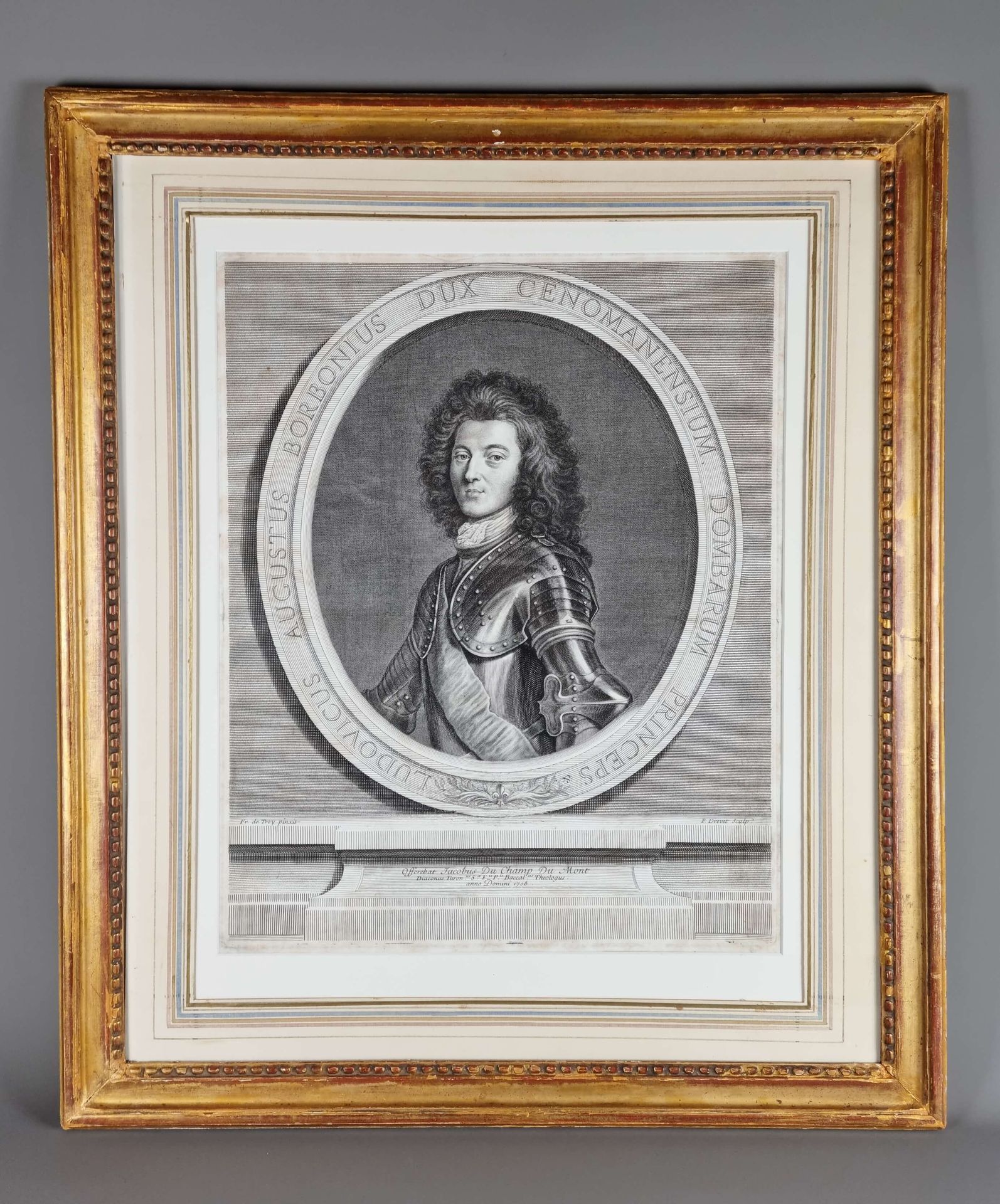 Null Pierre Drevet. Engraving "Louis Auguste duc de Bourbon". 48x37 cm