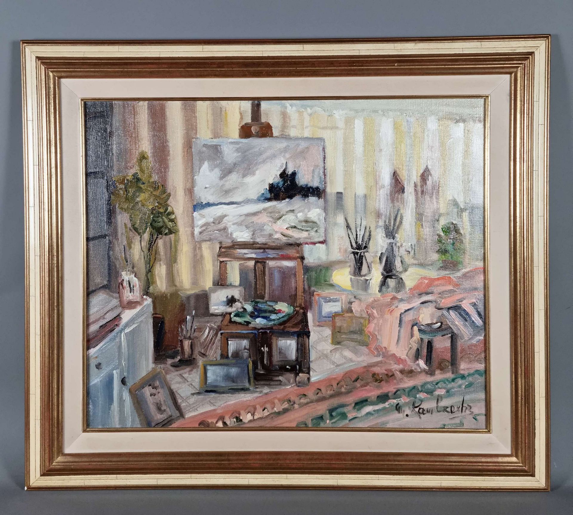 LAMBREXHE Marie (1921-1998) Huile sur toile signée M. Lambrexhe "Atelier du pein&hellip;