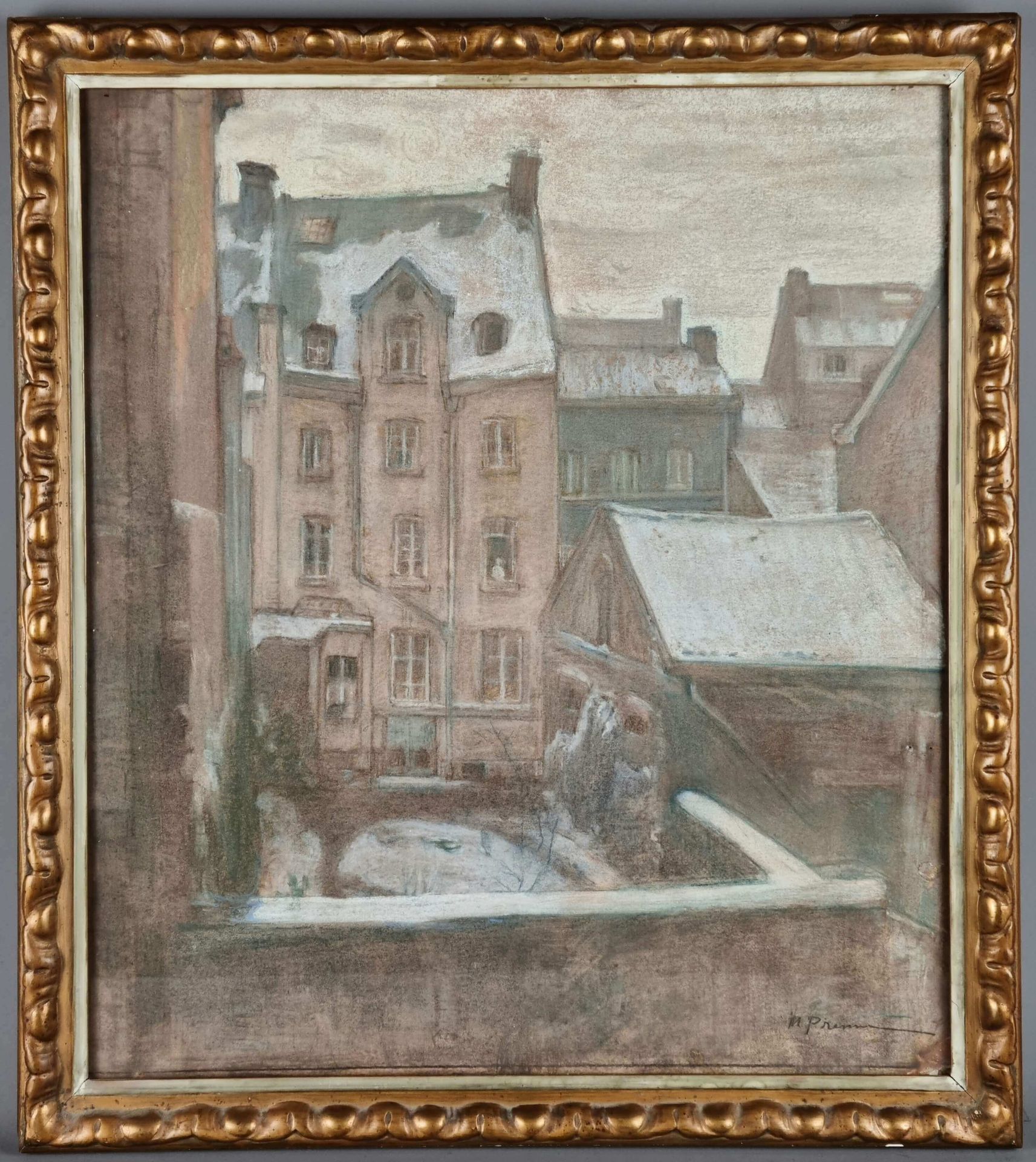 PIRENNE Maurice (1872-1968) Pastel firmado Maurice Pirenne "La maison d'en face"&hellip;