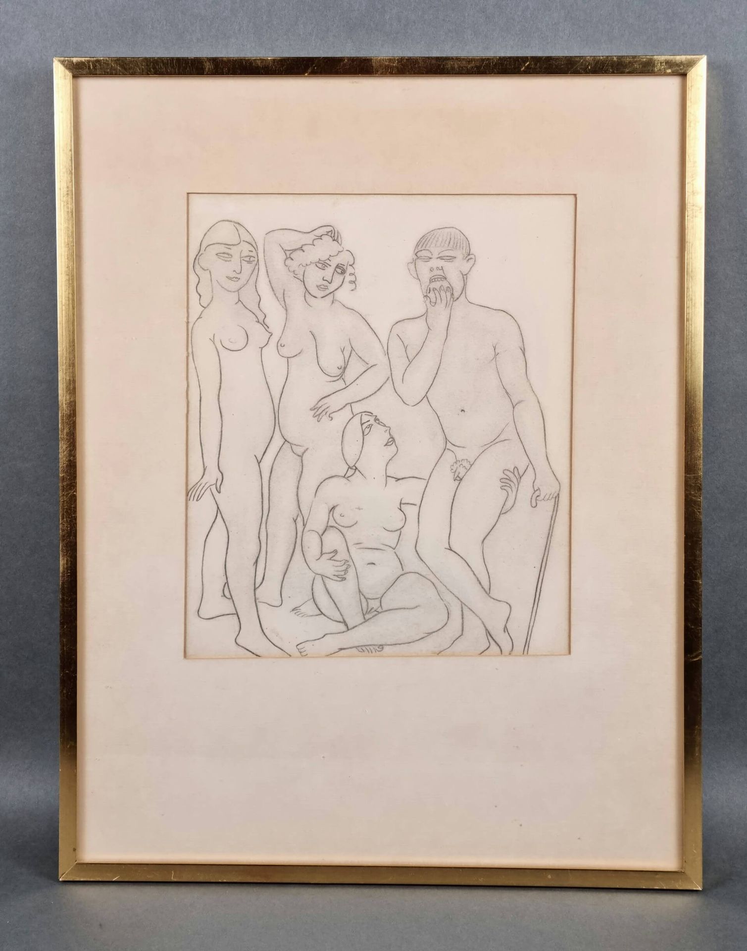 SCAUFLAIRE Edgar (1893-1960) (attrib) 归属于埃德加-斯考夫莱尔的素描 "亚当"，25x21厘米
