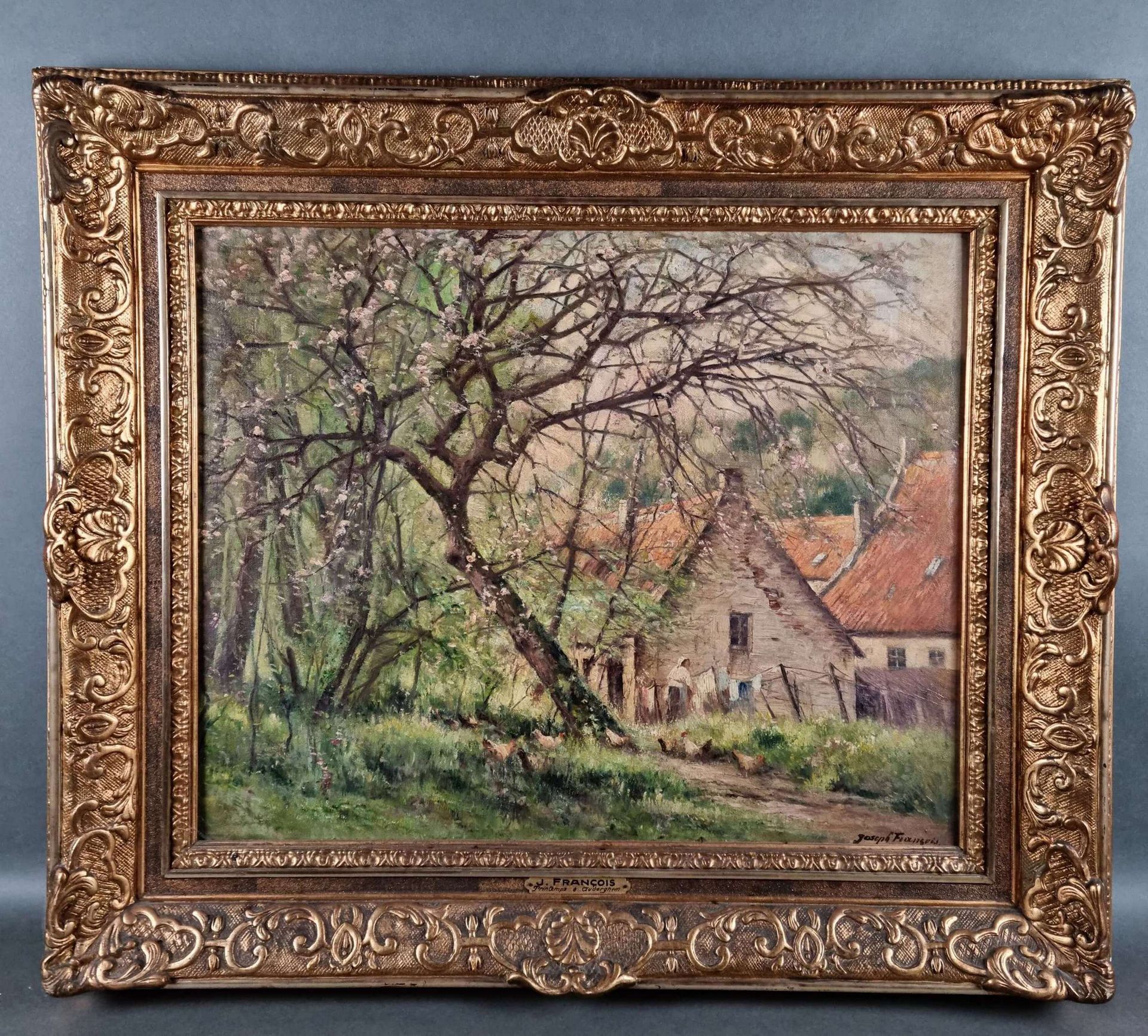 FRANCOIS Joseph (1851-1940) 签名为Joseph François的布面油画《Auderghem的春天》。40x50厘米